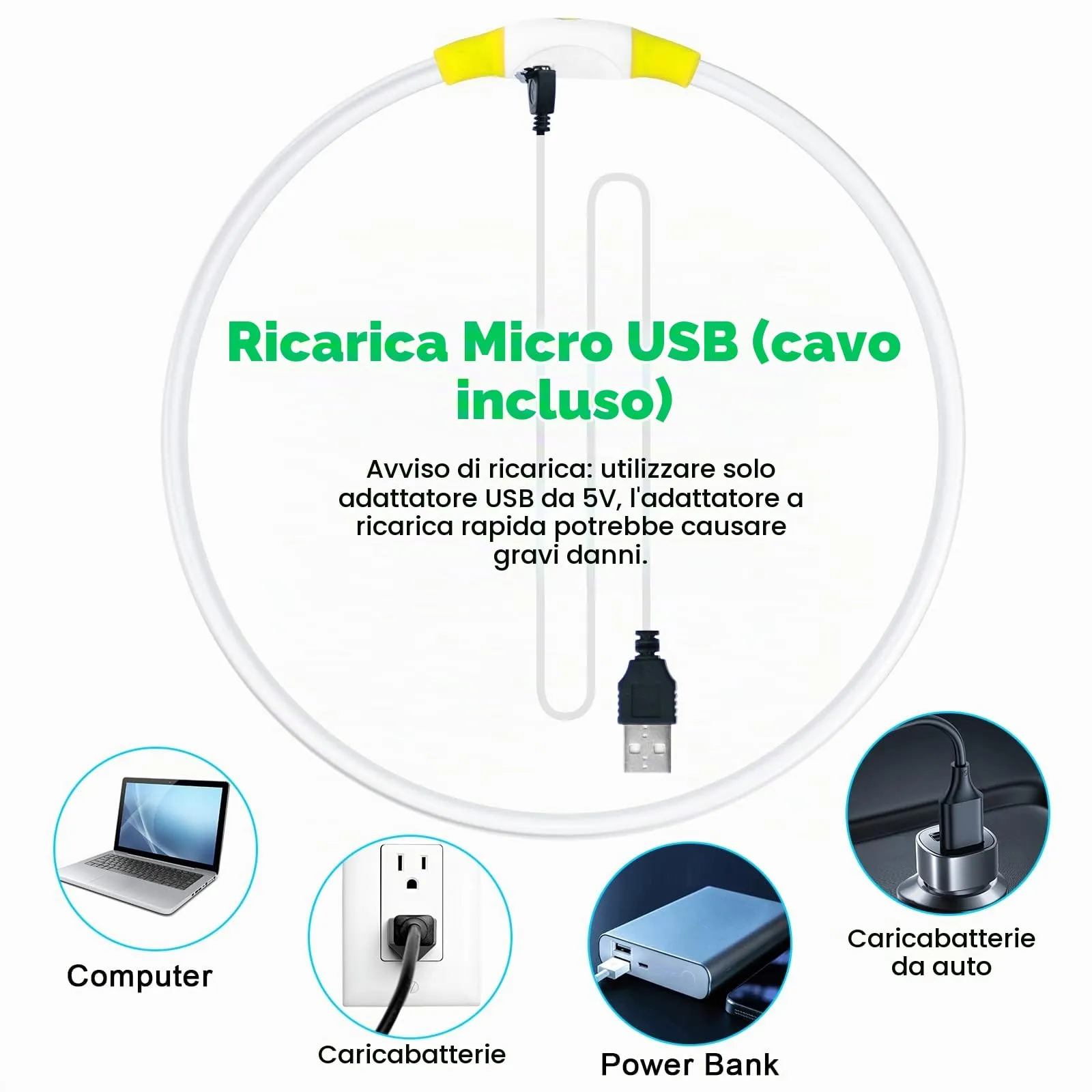 AUAUY Collare Luminoso per Cani LED Ricaricabile USB, Regolabile, Giallo - immagine 4
