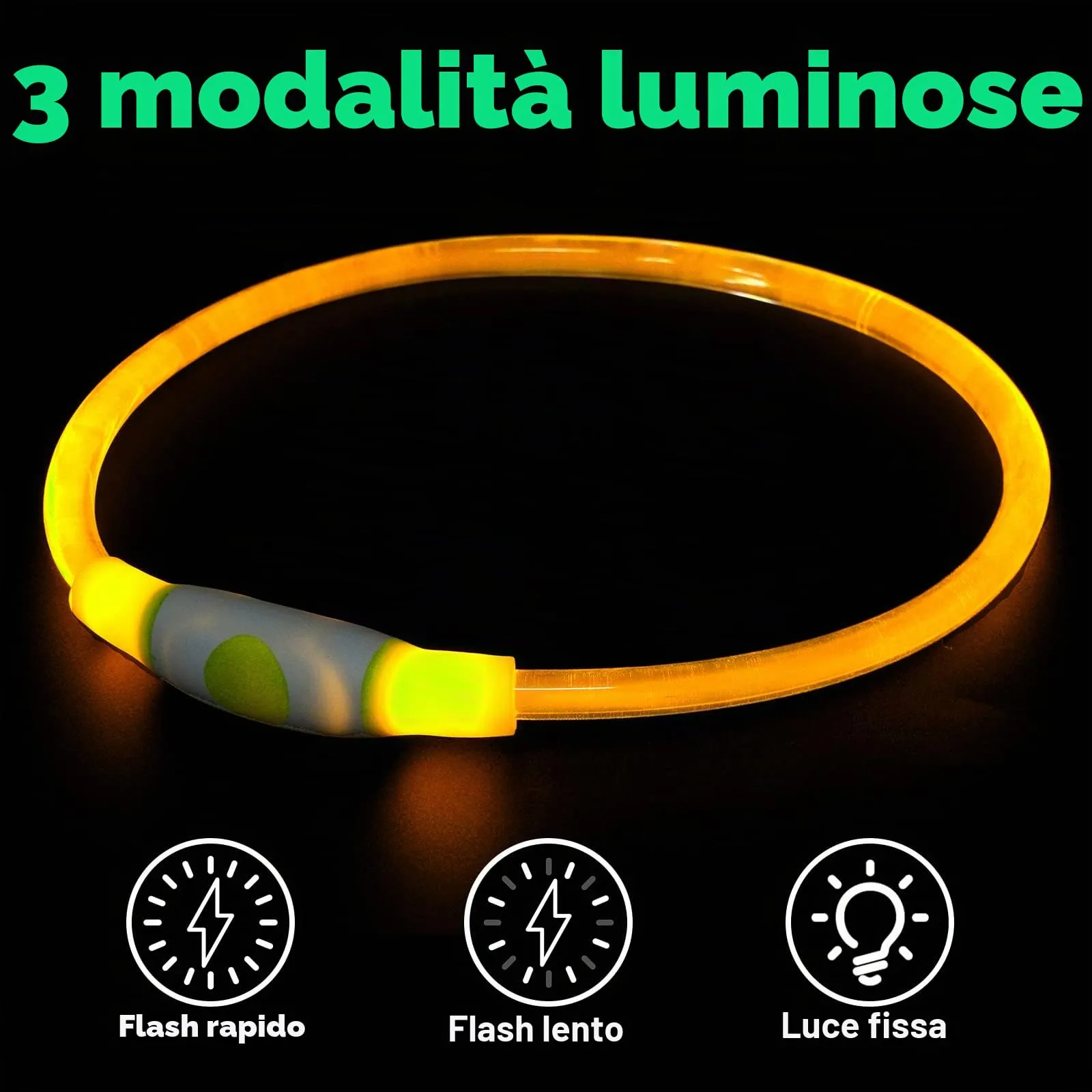 AUAUY Collare Luminoso per Cani LED Ricaricabile USB, Regolabile, Giallo - immagine 5