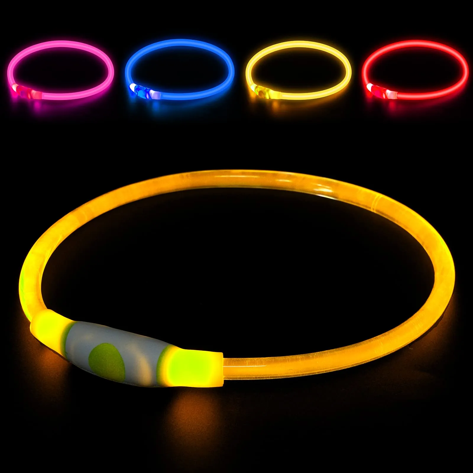AUAUY Collare Luminoso per Cani LED Ricaricabile USB, Regolabile, Giallo - immagine 8