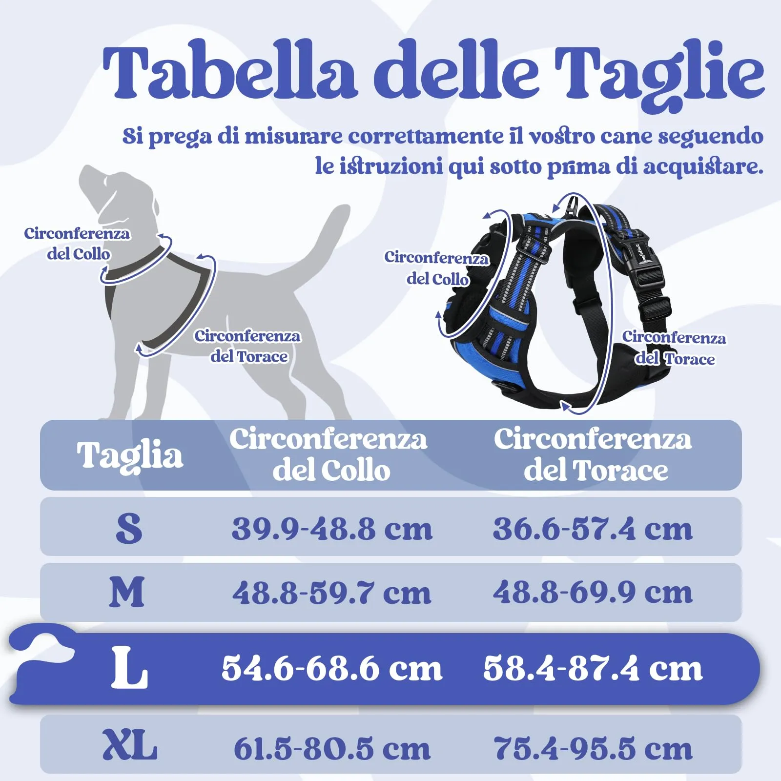 rabbitgoo Pettorina Cane Antifuga ad H con Maniglia e Bande Riflettenti, Blu, L - immagine 2