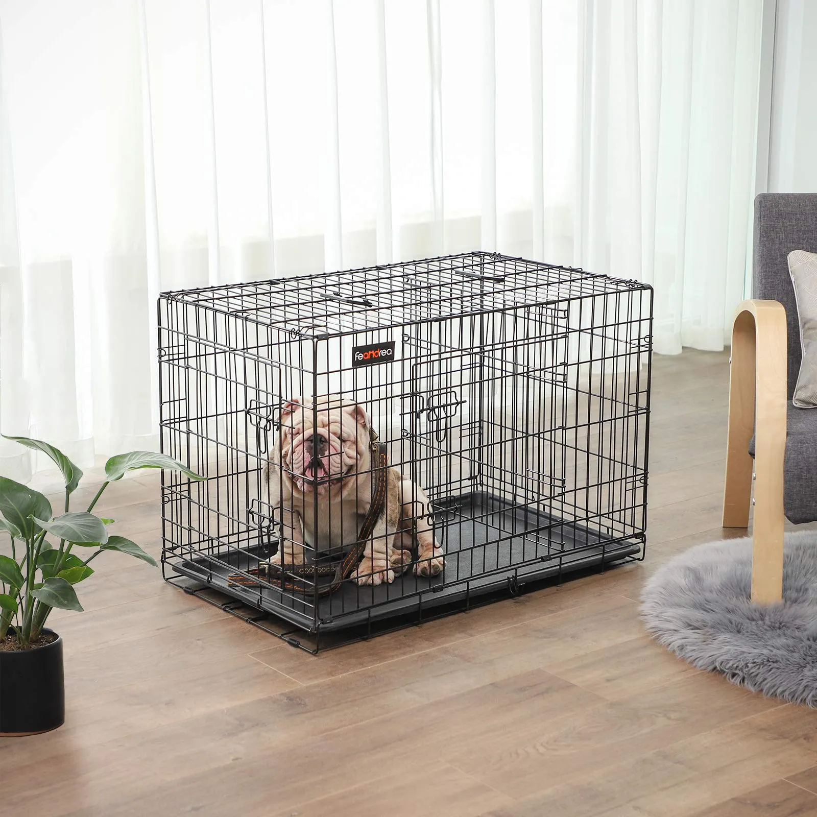 Feandrea Gabbia per Cani Pieghevole con 2 Porte, Divisorio e Vassoio Rimovibile, 92,5 x 57,5 x 64 cm, L, Nero PPD36BK - immagine 9