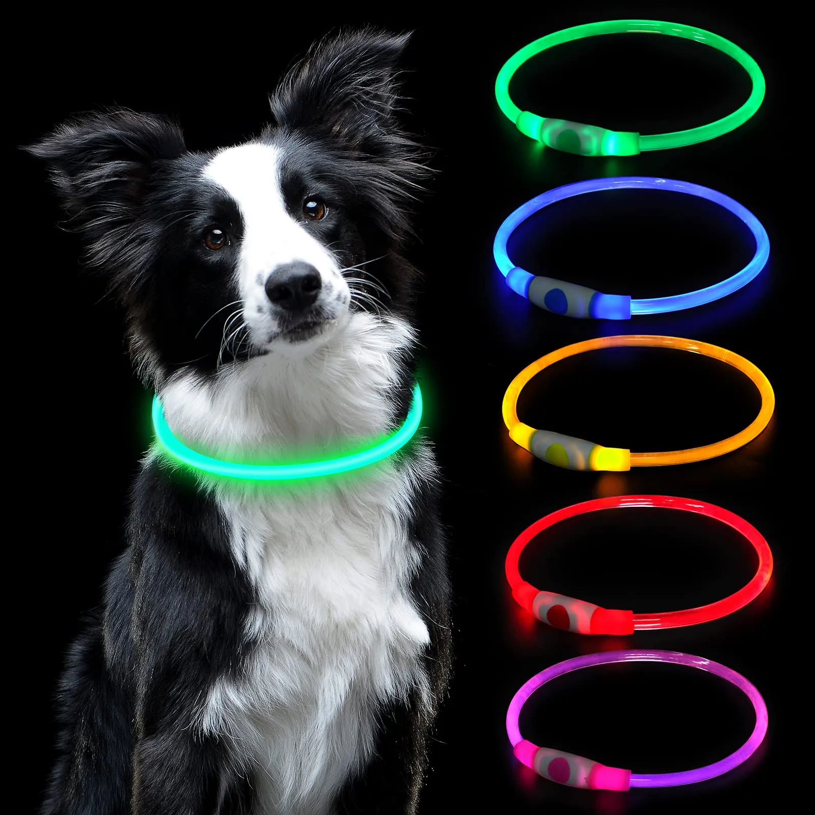 AUAUY Collare Luminoso per Cani LED Ricaricabile USB, Regolabile, Verde - immagine 1