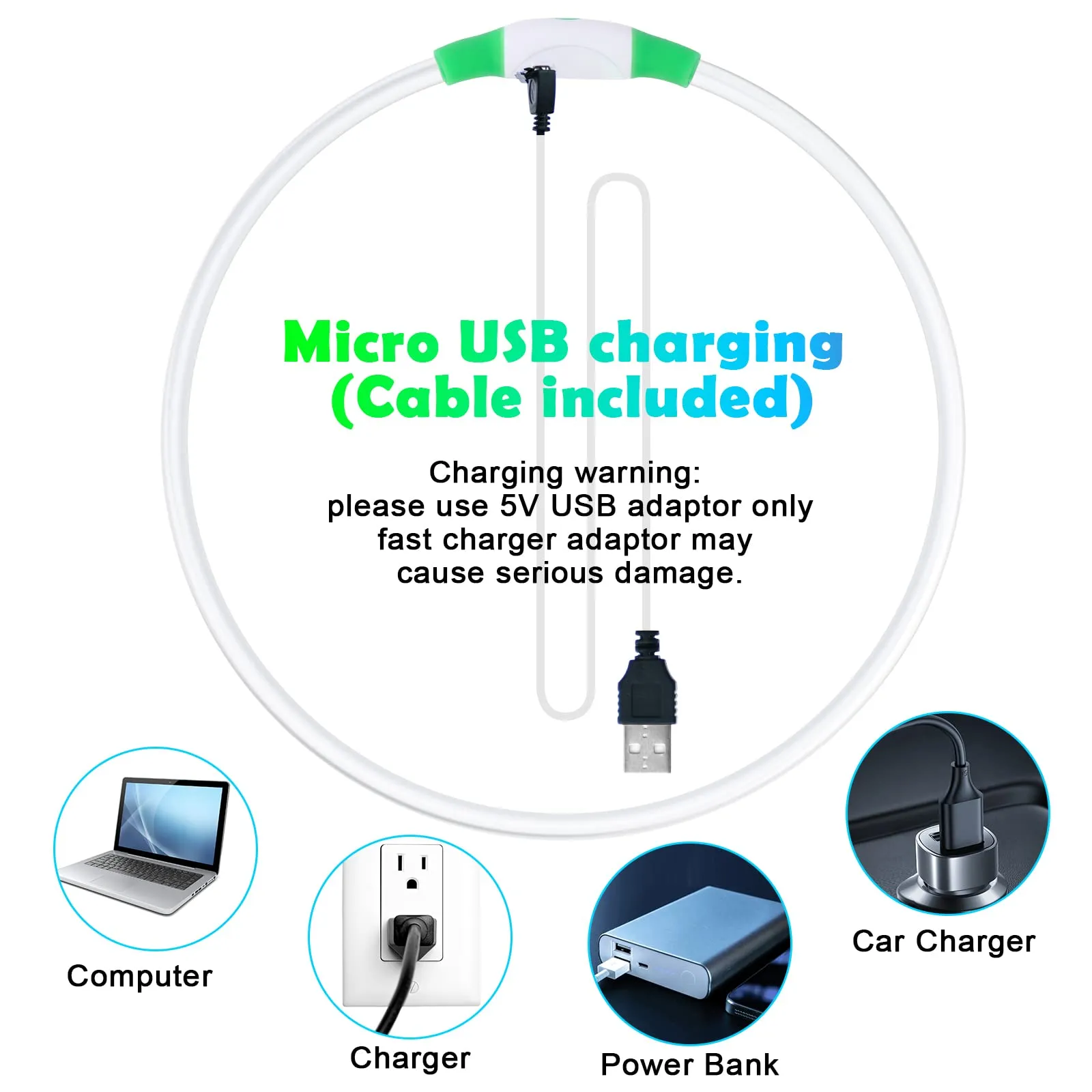AUAUY Collare Luminoso per Cani LED Ricaricabile USB, Regolabile, Verde - immagine 4