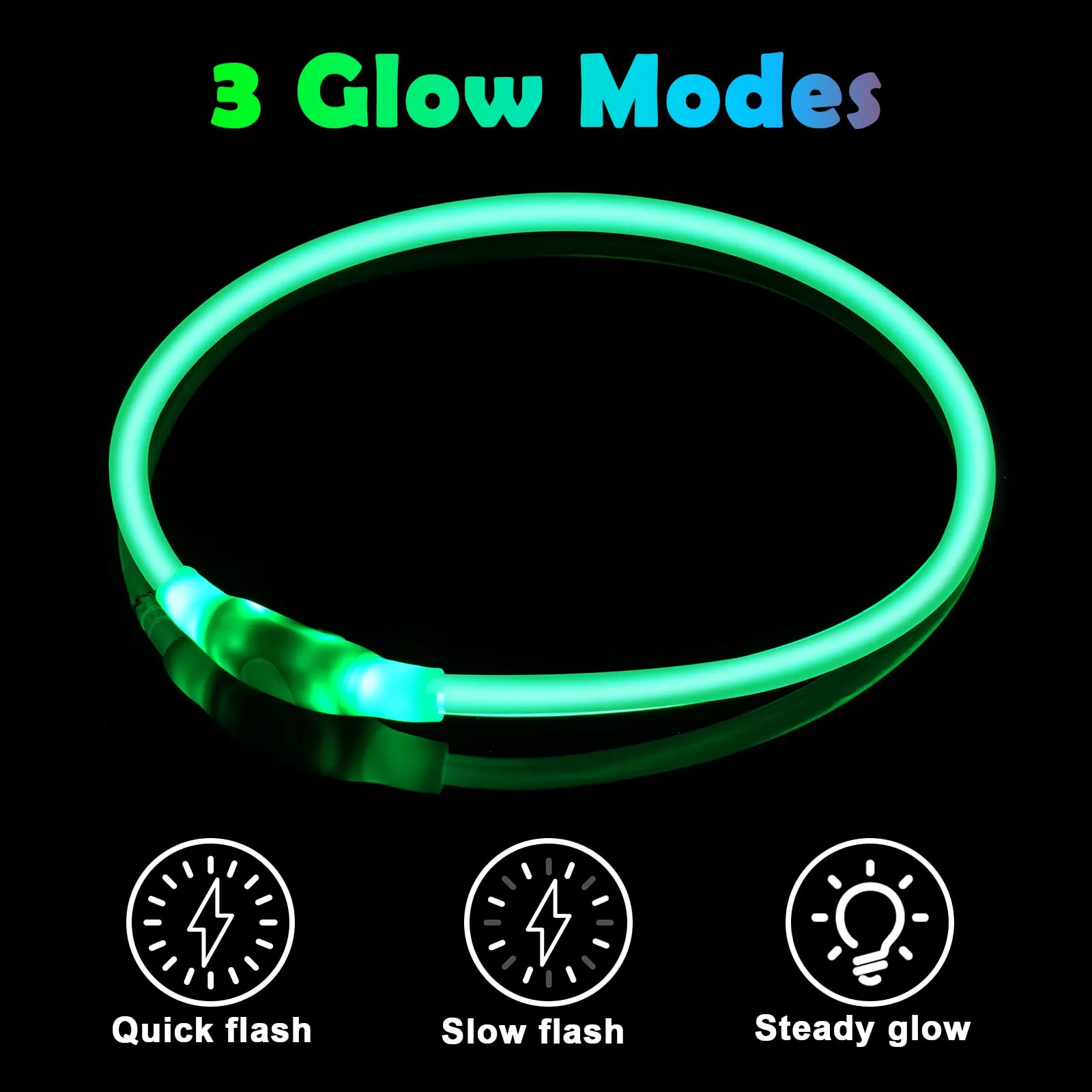 AUAUY Collare Luminoso per Cani LED Ricaricabile USB, Regolabile, Verde - immagine 5