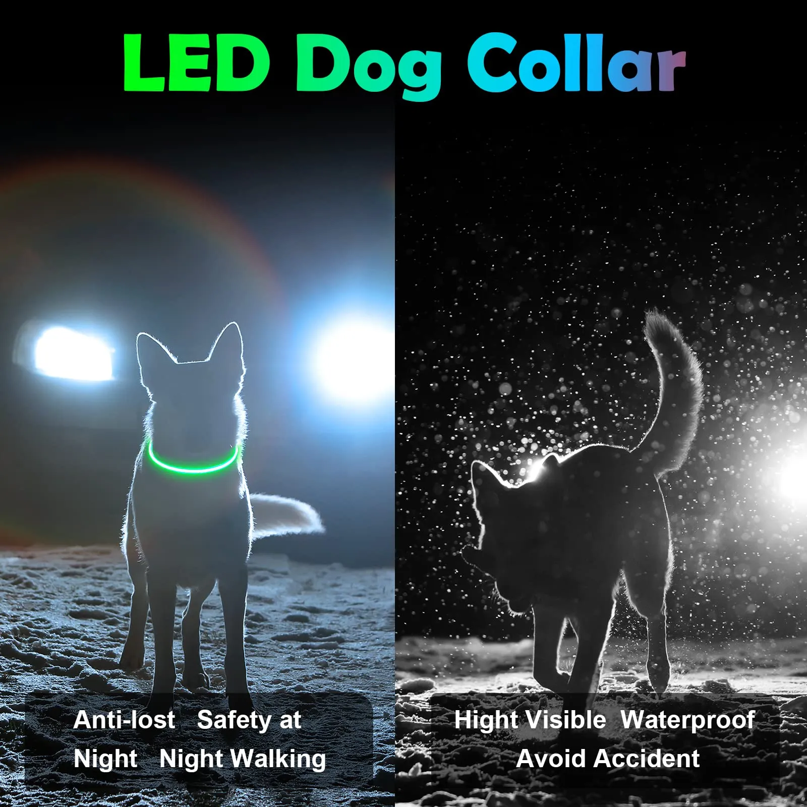 AUAUY Collare Luminoso per Cani LED Ricaricabile USB, Regolabile, Verde - immagine 6