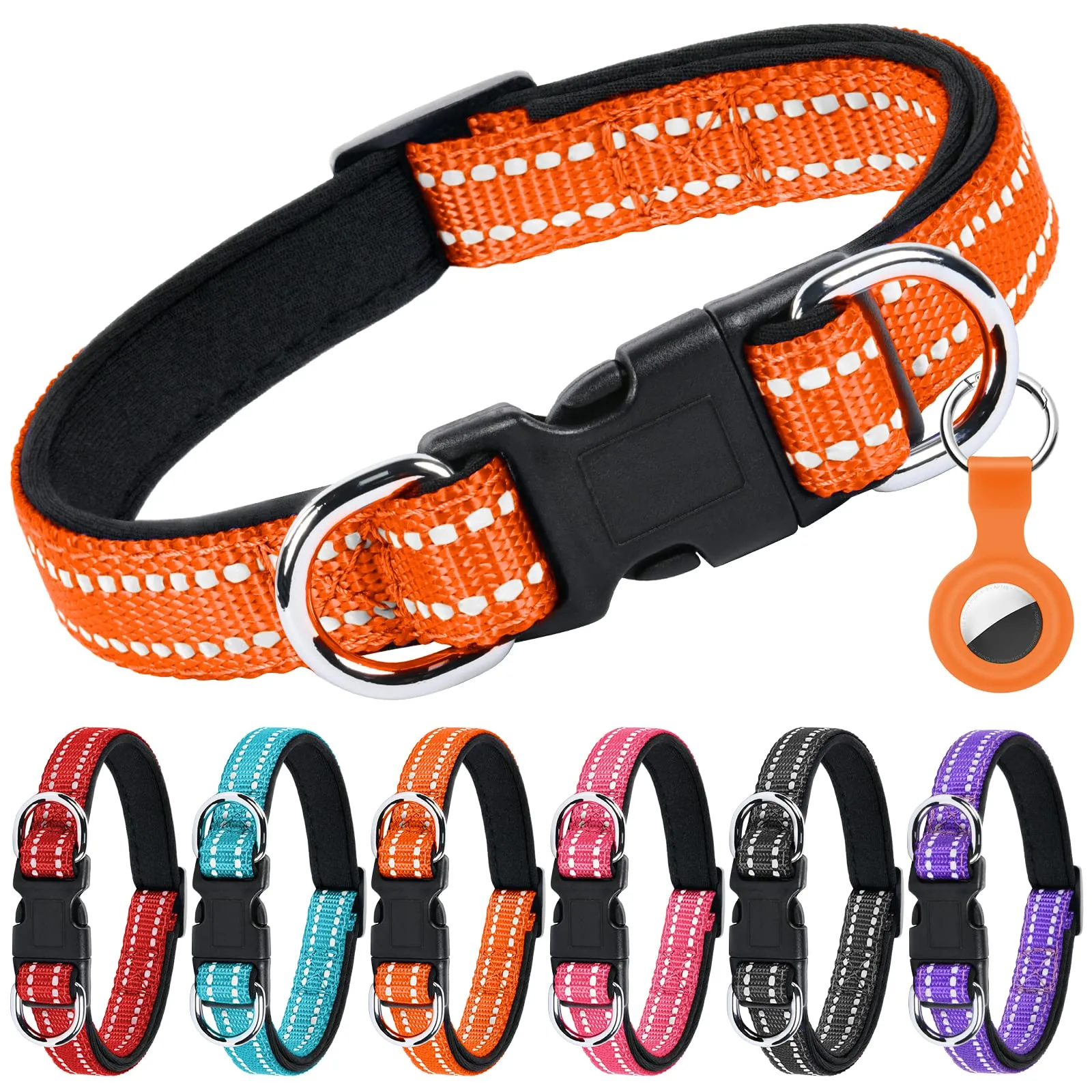 AUAUY Collare per Cane in Nylon Riflettente Regolabile con Doppia D, Arancia, Taglia M - immagine 1