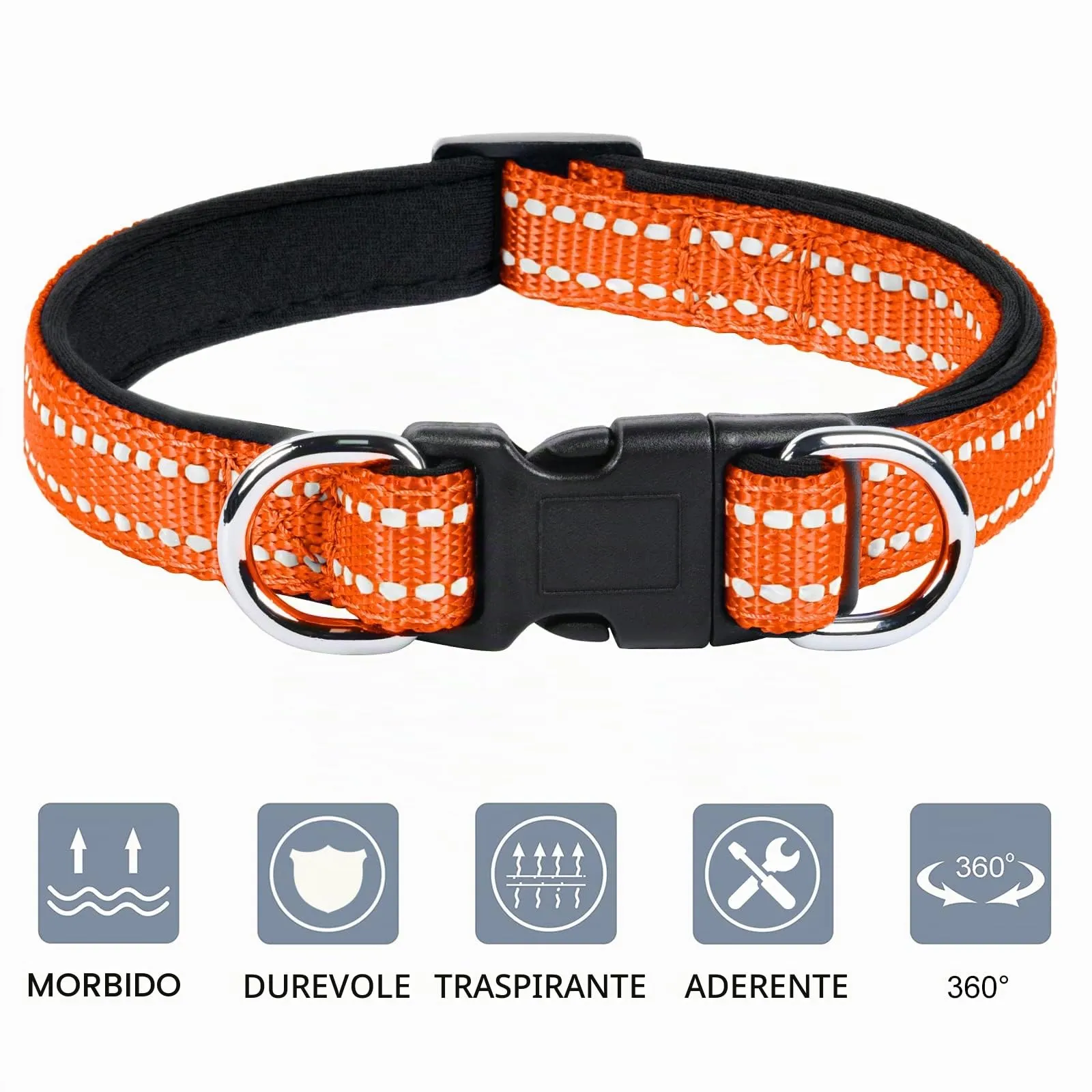 AUAUY Collare per Cane in Nylon Riflettente Regolabile con Doppia D, Arancia, Taglia M - immagine 5