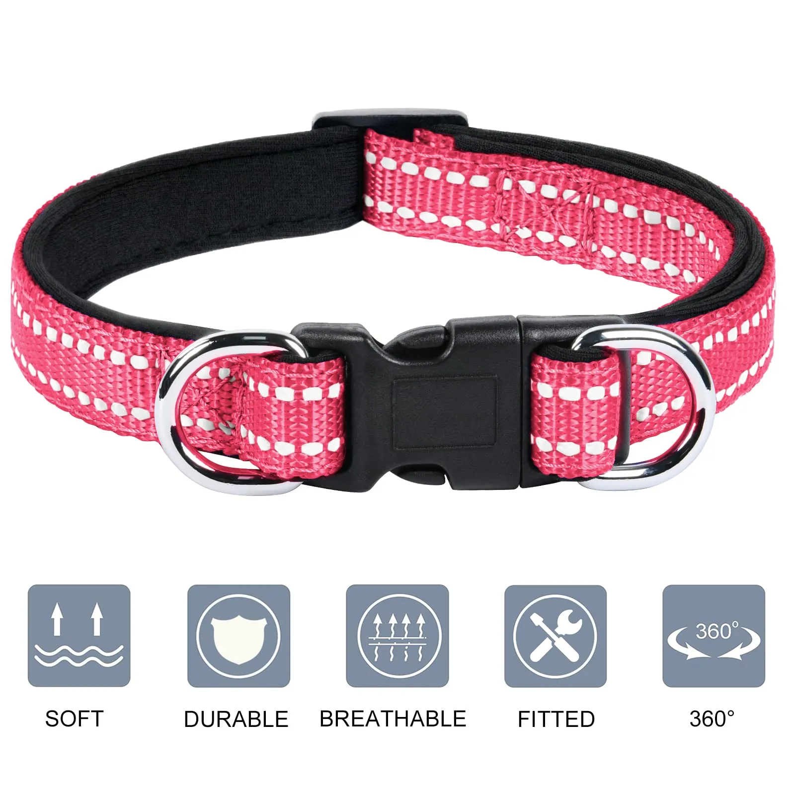 AUAUY Collare Cane in Nylon Riflettente Regolabile con Doppia D, Rossa, S - immagine 2