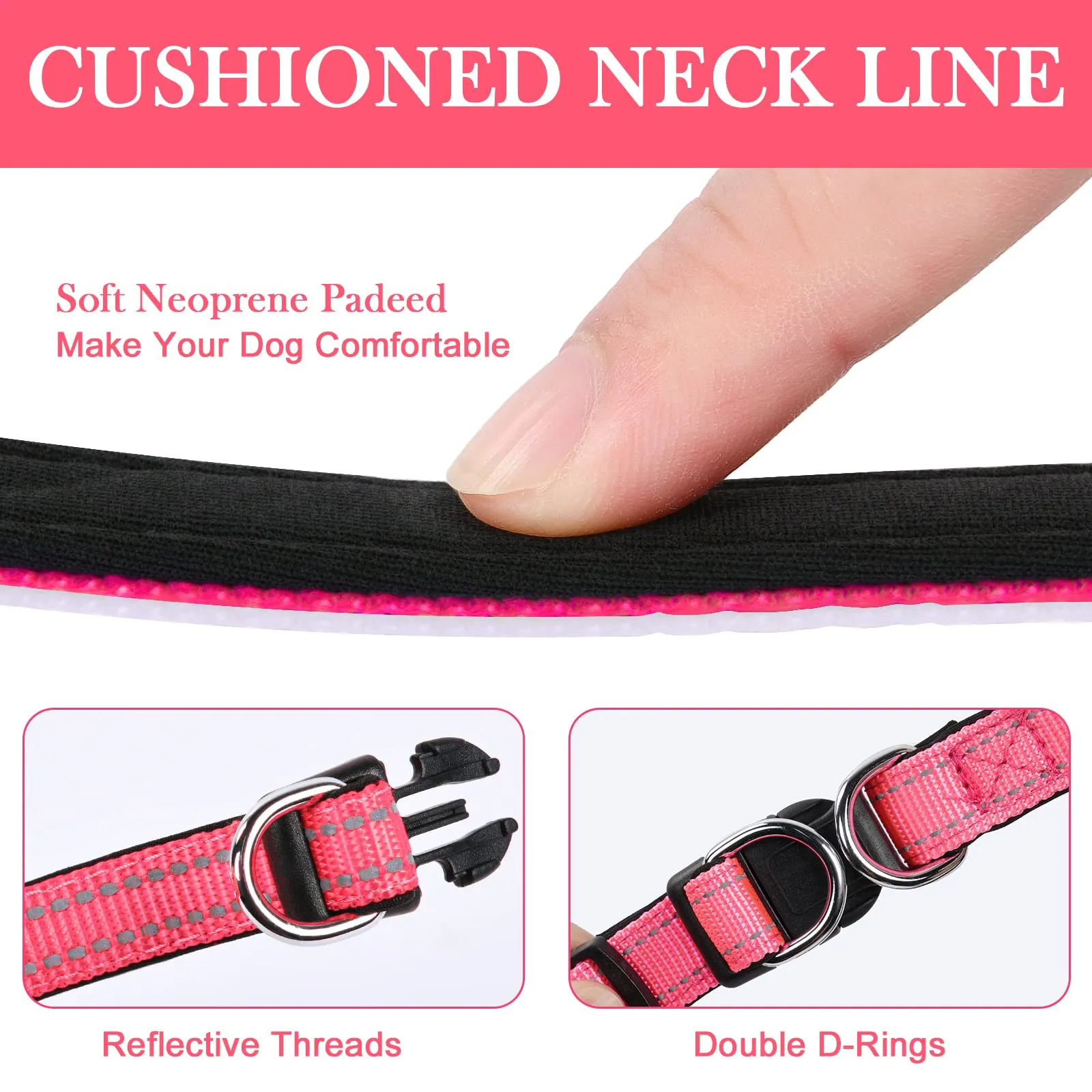 AUAUY Collare Cane in Nylon Riflettente Regolabile con Doppia D, Rossa, S - immagine 6