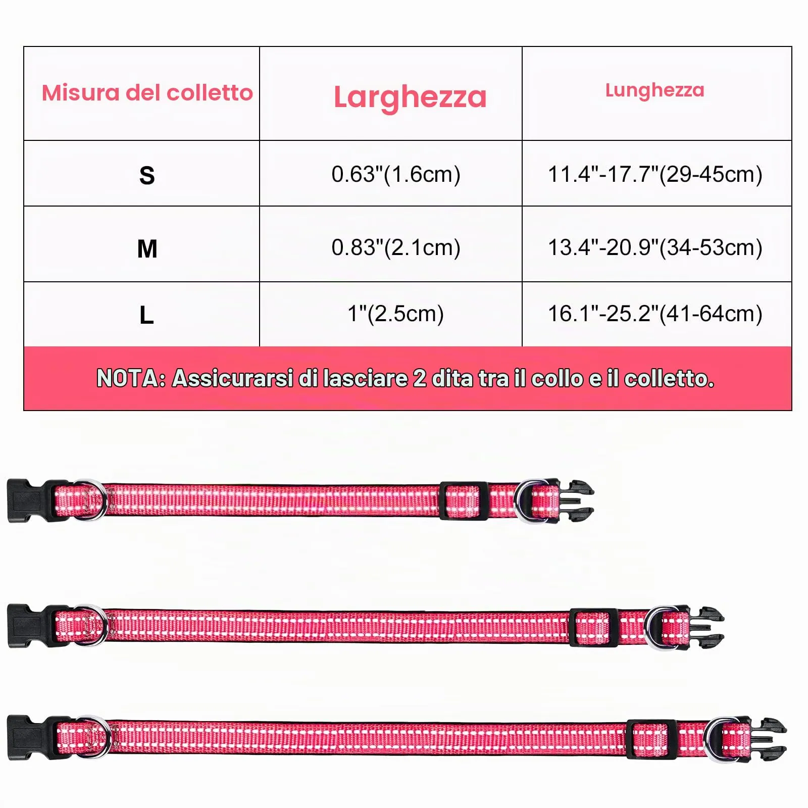 AUAUY Collare per Cane in Nylon Riflettente Regolabile con Doppia D, Rossa, M - immagine 7