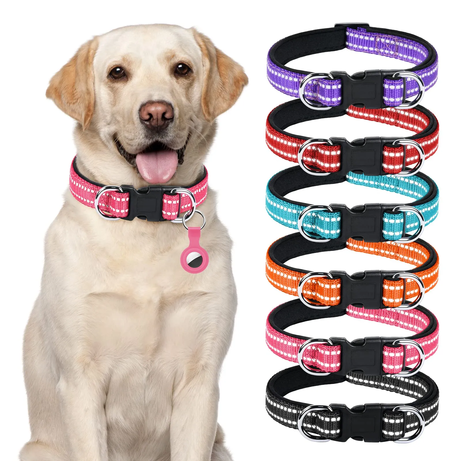 AUAUY Collare per Cane in Nylon Riflettente Regolabile con Doppia D, Rossa, M - immagine 8