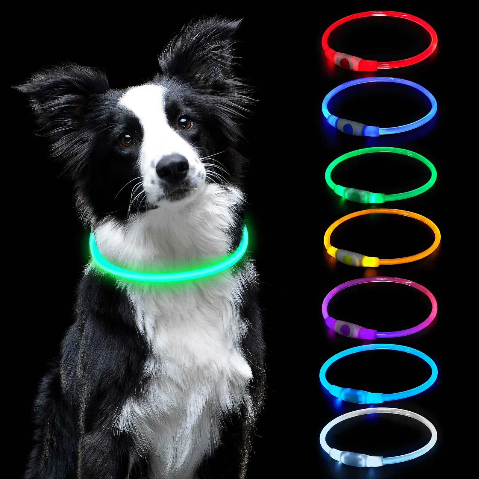 AUAUY Collare Luminoso per Cani LED Ricaricabile USB Regolabile Colorato - immagine 1