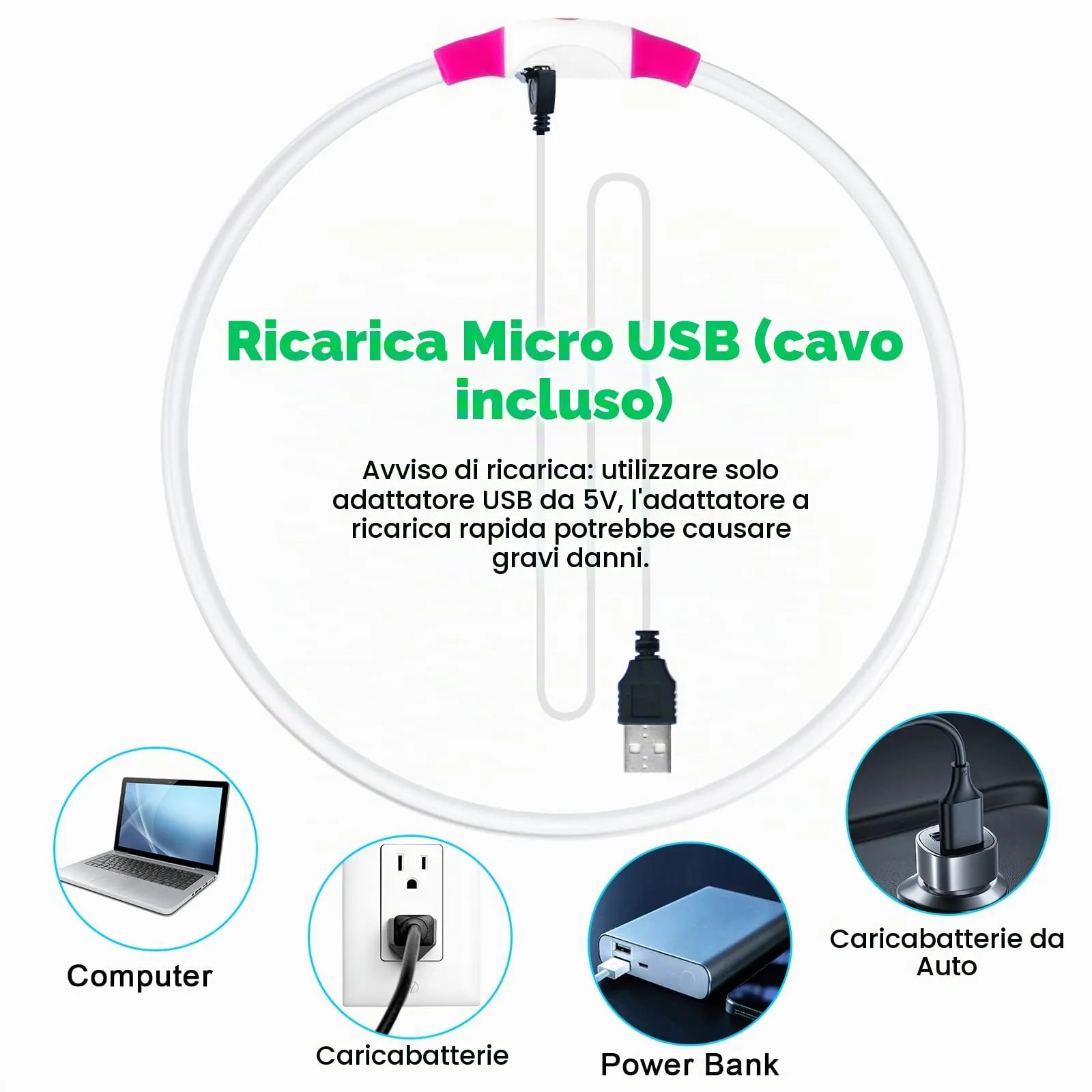 AUAUY Collare Luminoso LED per Cani, Ricaricabile USB, Regolabile, Rosa - immagine 4