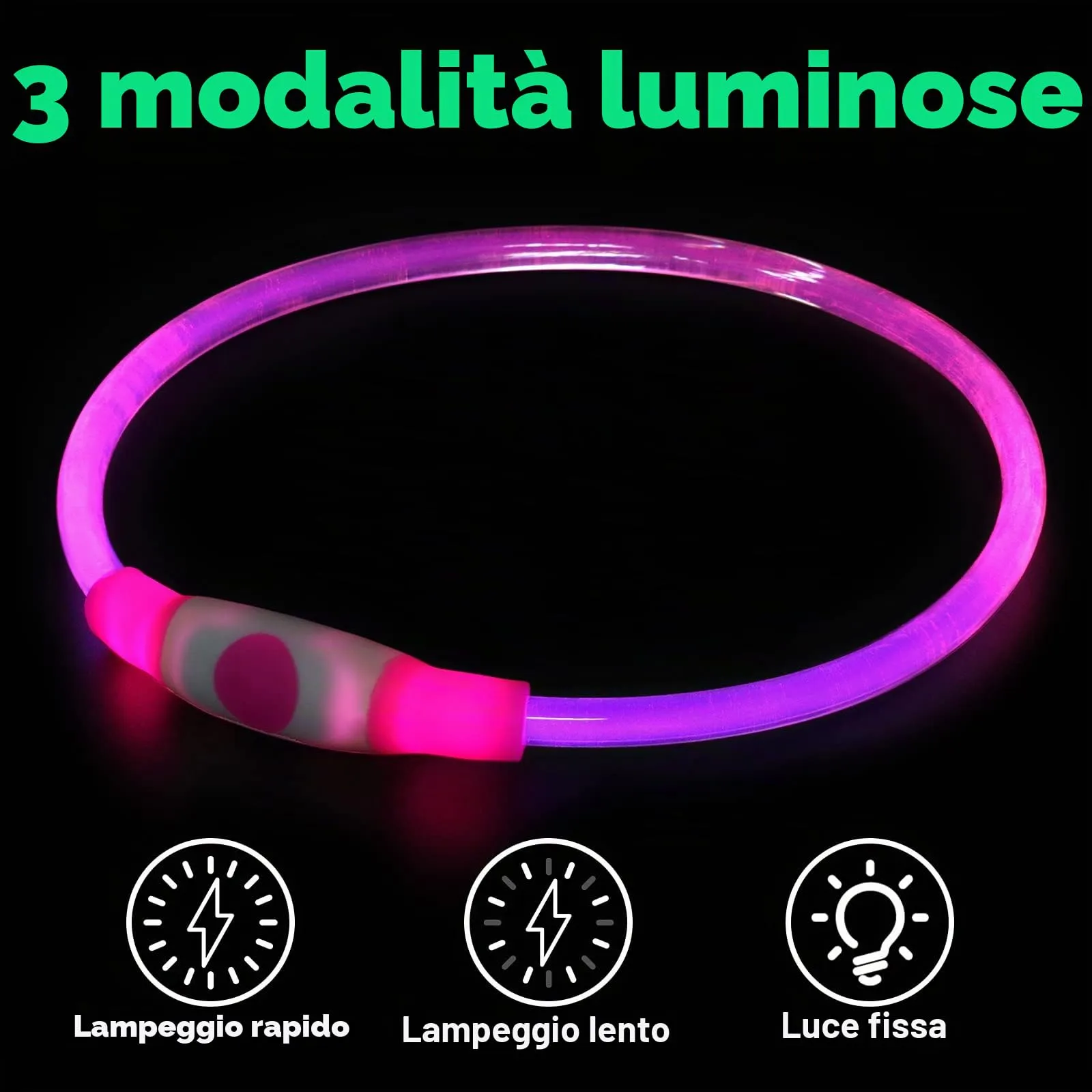 AUAUY Collare Luminoso LED per Cani, Ricaricabile USB, Regolabile, Rosa - immagine 5