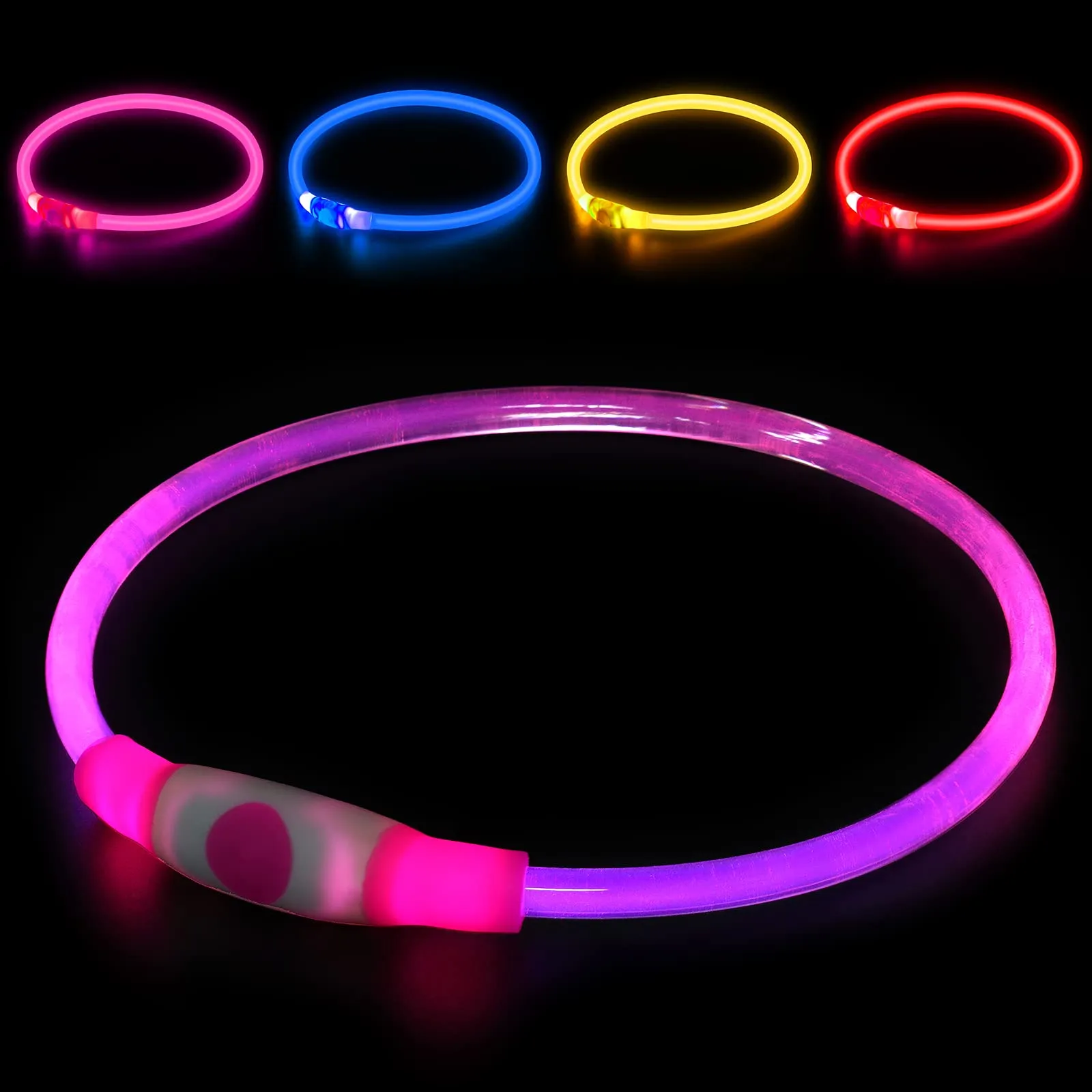 AUAUY Collare Luminoso LED per Cani, Ricaricabile USB, Regolabile, Rosa - immagine 8