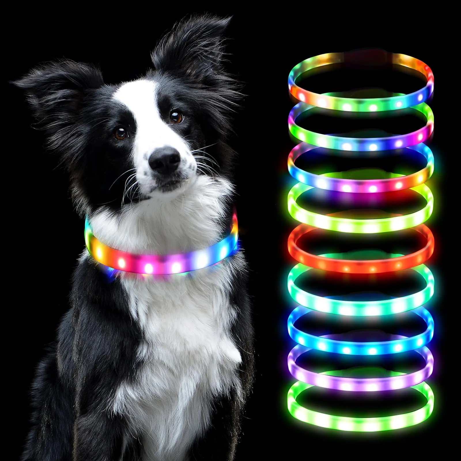 AUAUY Collare Luminoso per Cani, USB Ricaricabile, Regolabile, Multicolore - immagine 1