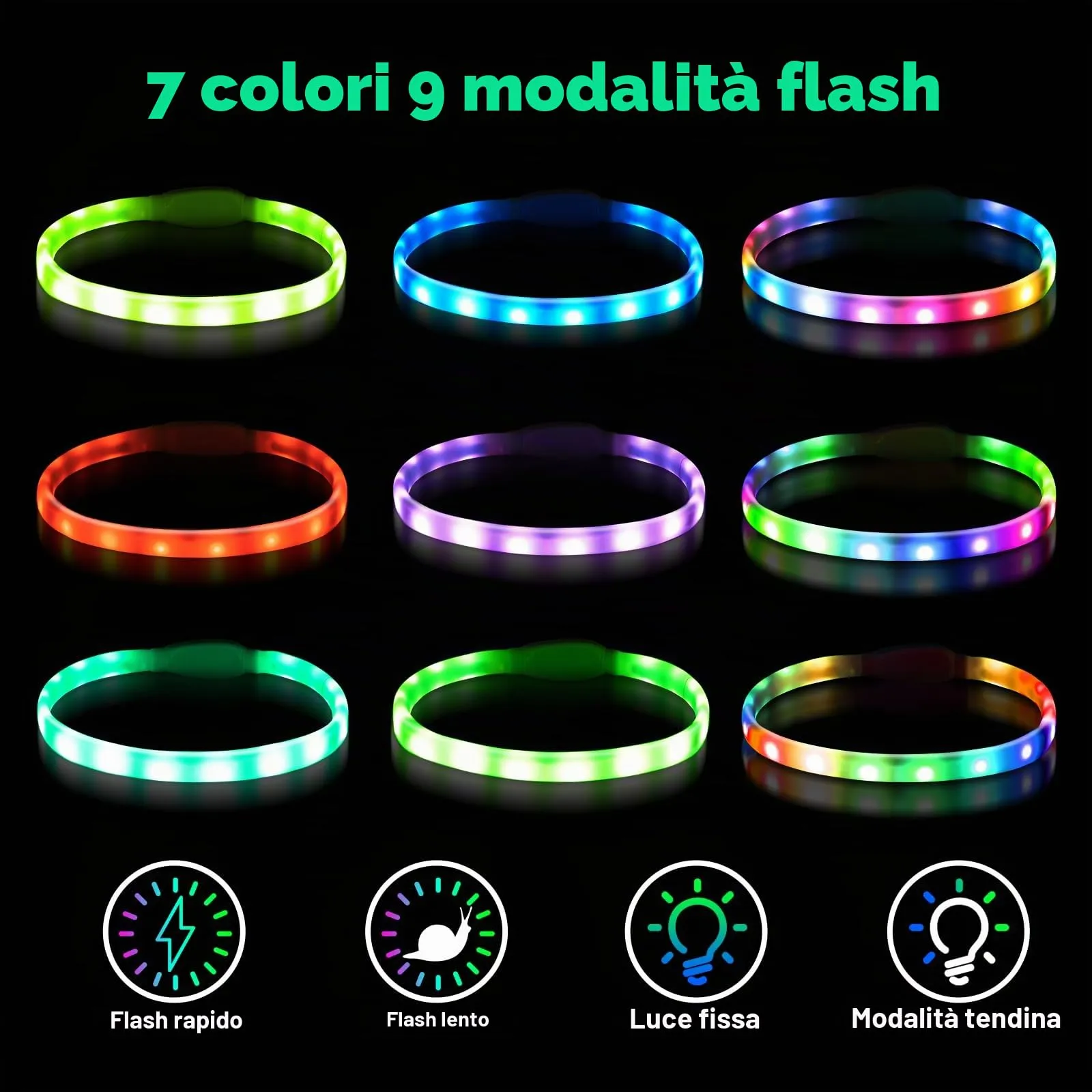 AUAUY Collare Luminoso per Cani, USB Ricaricabile, Regolabile, Multicolore - immagine 2