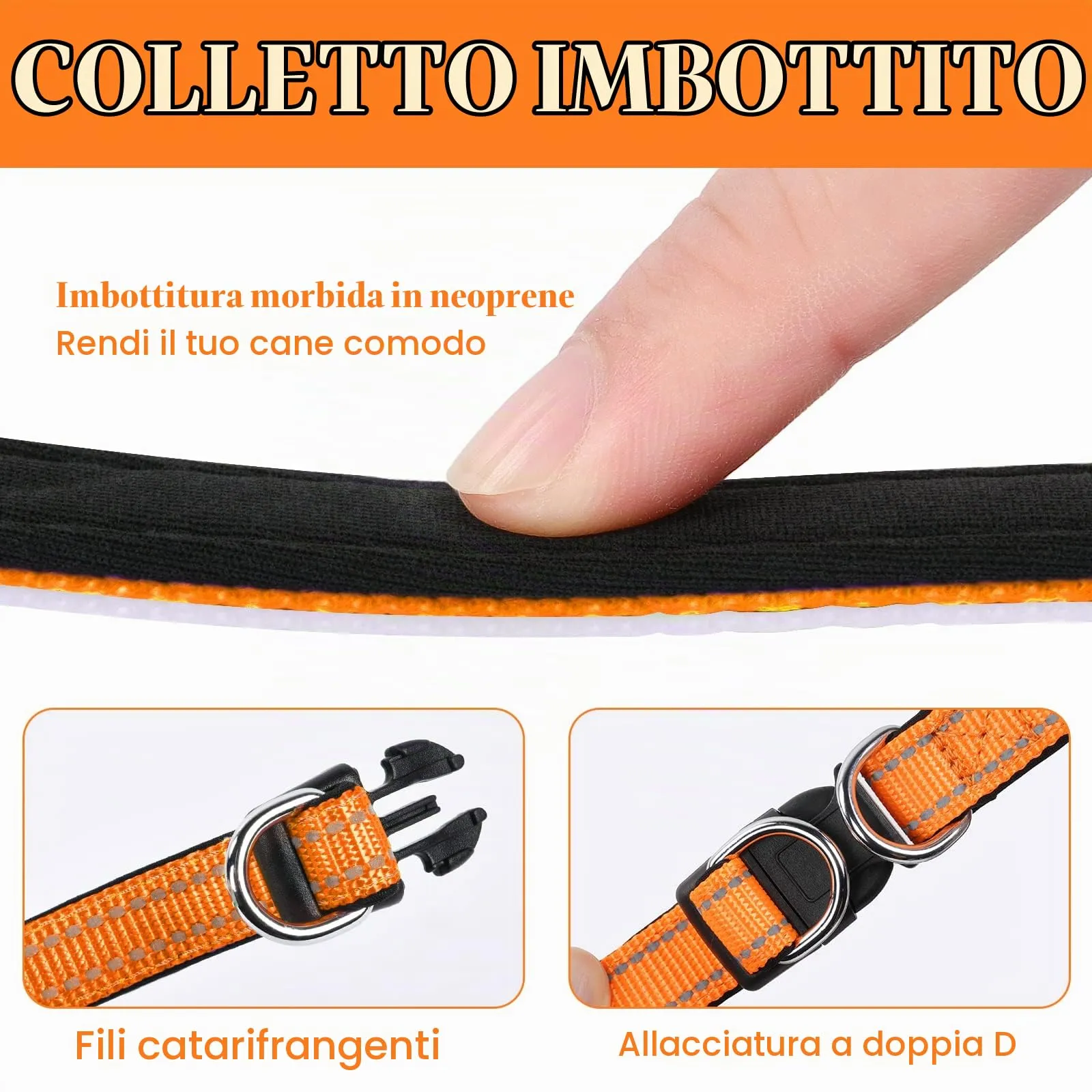 AUAUY Collare Cane in Nylon Riflettente Regolabile con Doppia D, Arancia, Taglia S - immagine 3