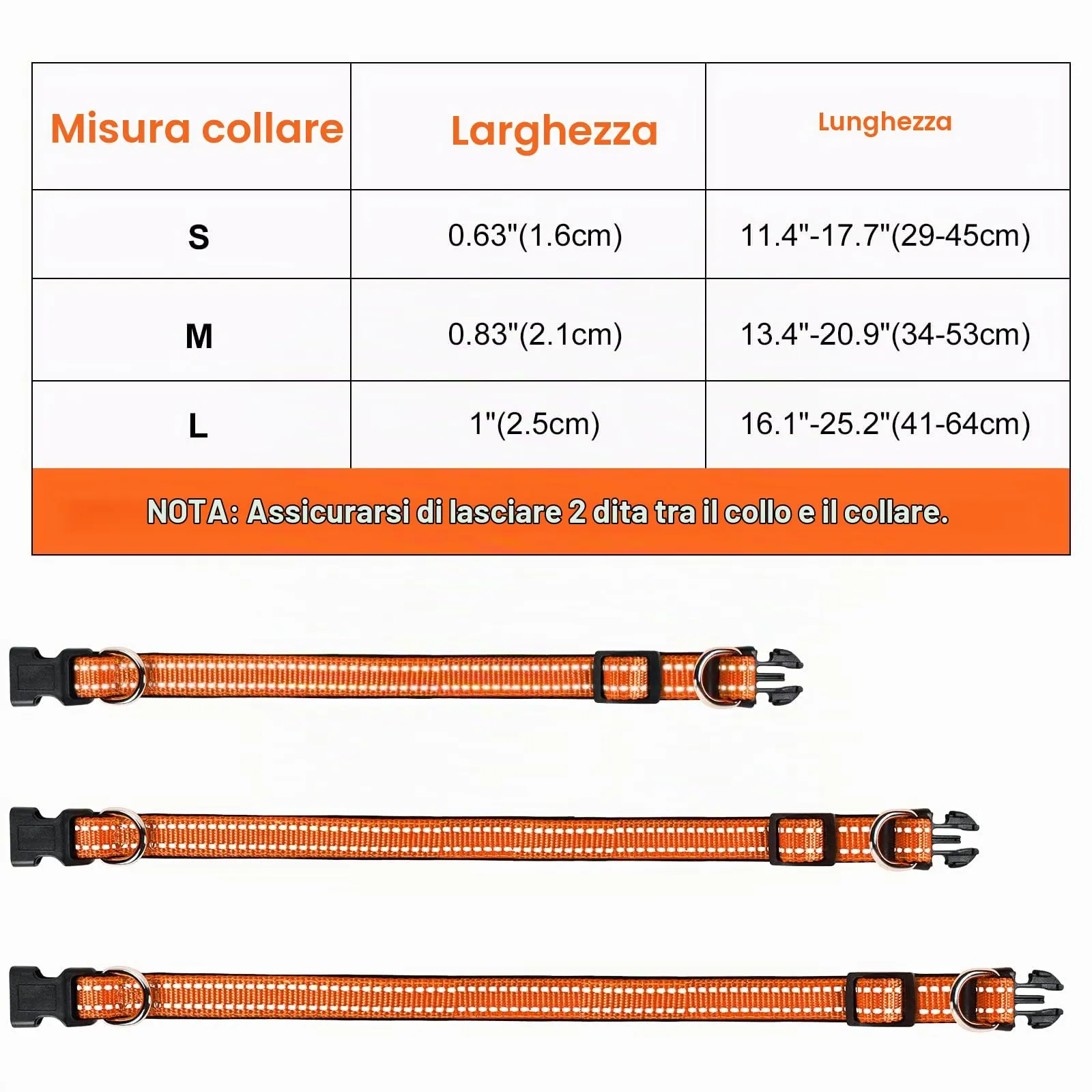 AUAUY Collare Cane in Nylon Riflettente Regolabile con Doppia D, Arancia, Taglia S - immagine 7