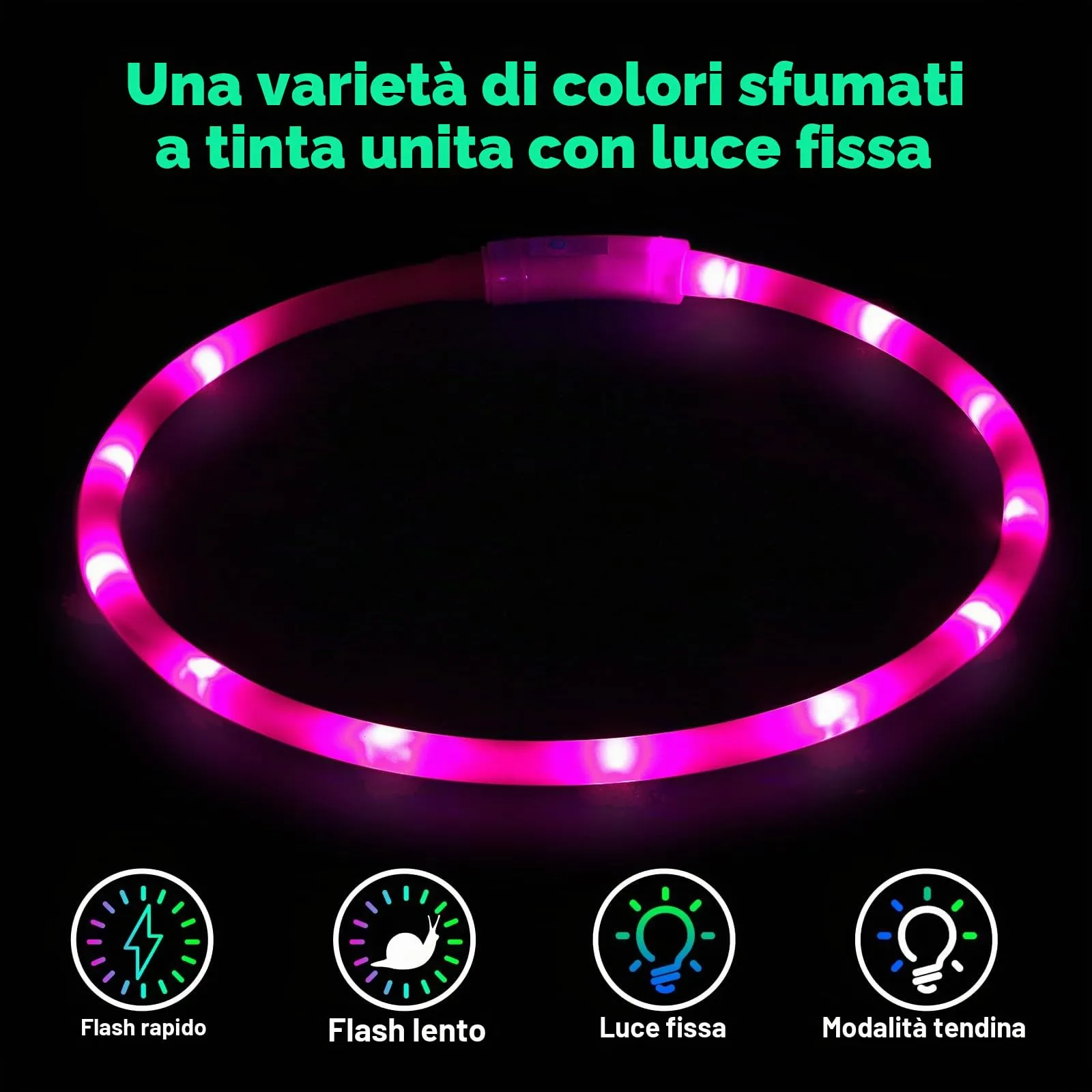 AUAUY Collare Luminoso LED per Cani, Ricaricabile USB, Regolabile, Rosa - immagine 2
