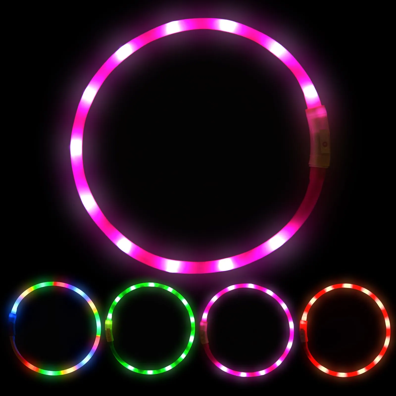 AUAUY Collare Luminoso LED per Cani, Ricaricabile USB, Regolabile, Rosa - immagine 8