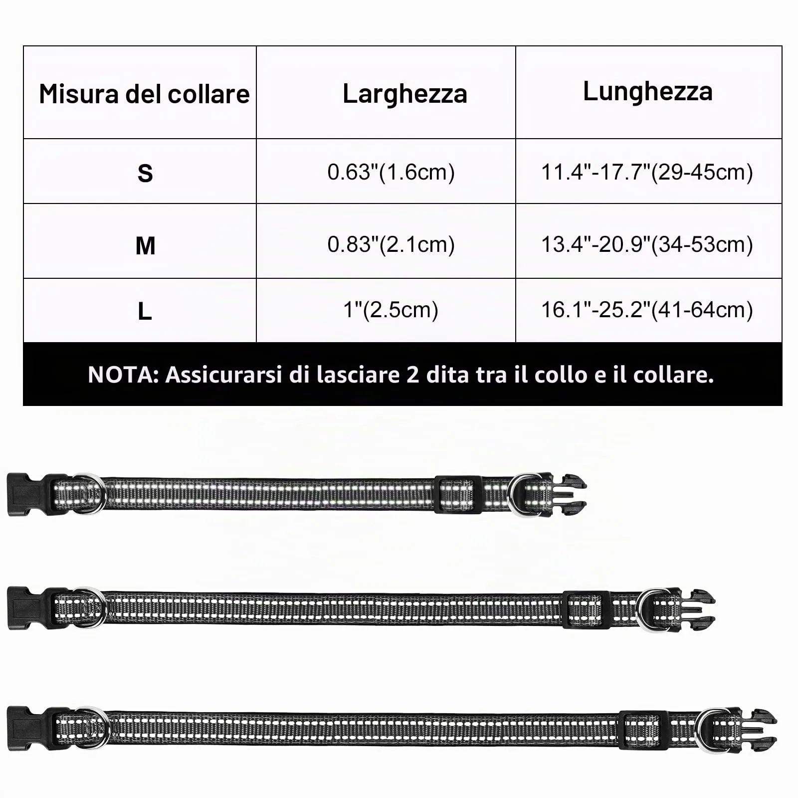 AUAUY Collare Cane in Nylon Riflettente Regolabile con Doppia D, Nero, L - immagine 7