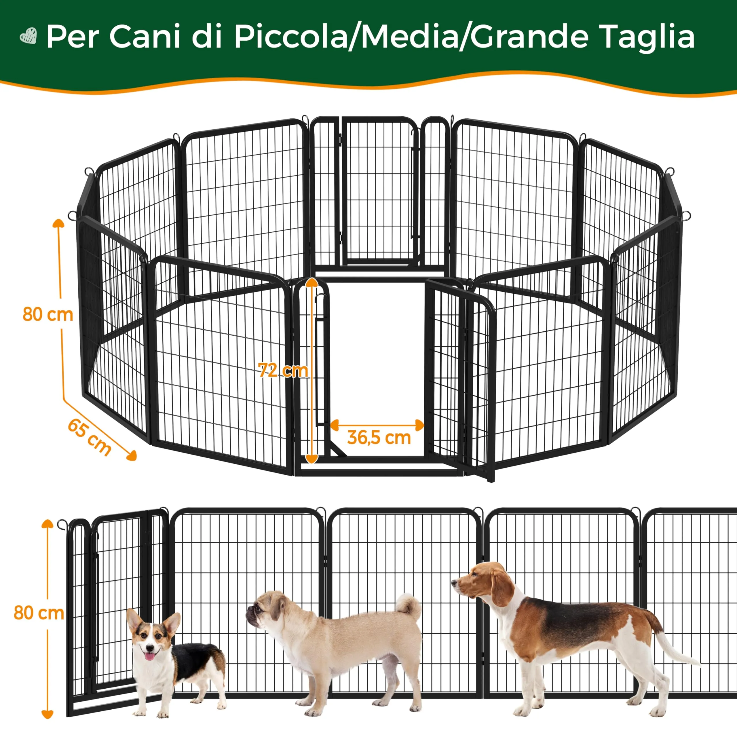 Yaheetech Recinto per Cani da Interno e Esterno, 12 Pezzi, 65 x 80 cm, Nero - immagine 3
