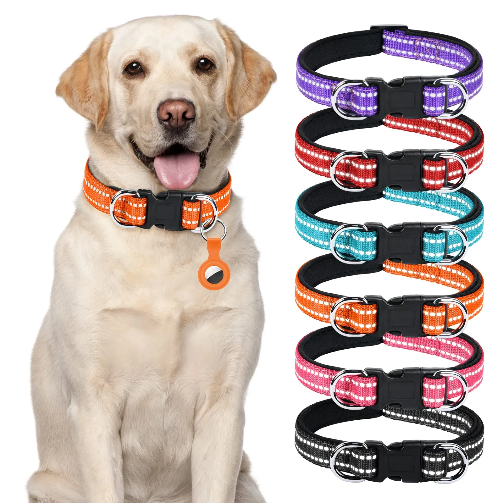 AUAUY Collare Cane in Nylon Riflettente Regolabile con Doppia D, Arancia, L - immagine 8