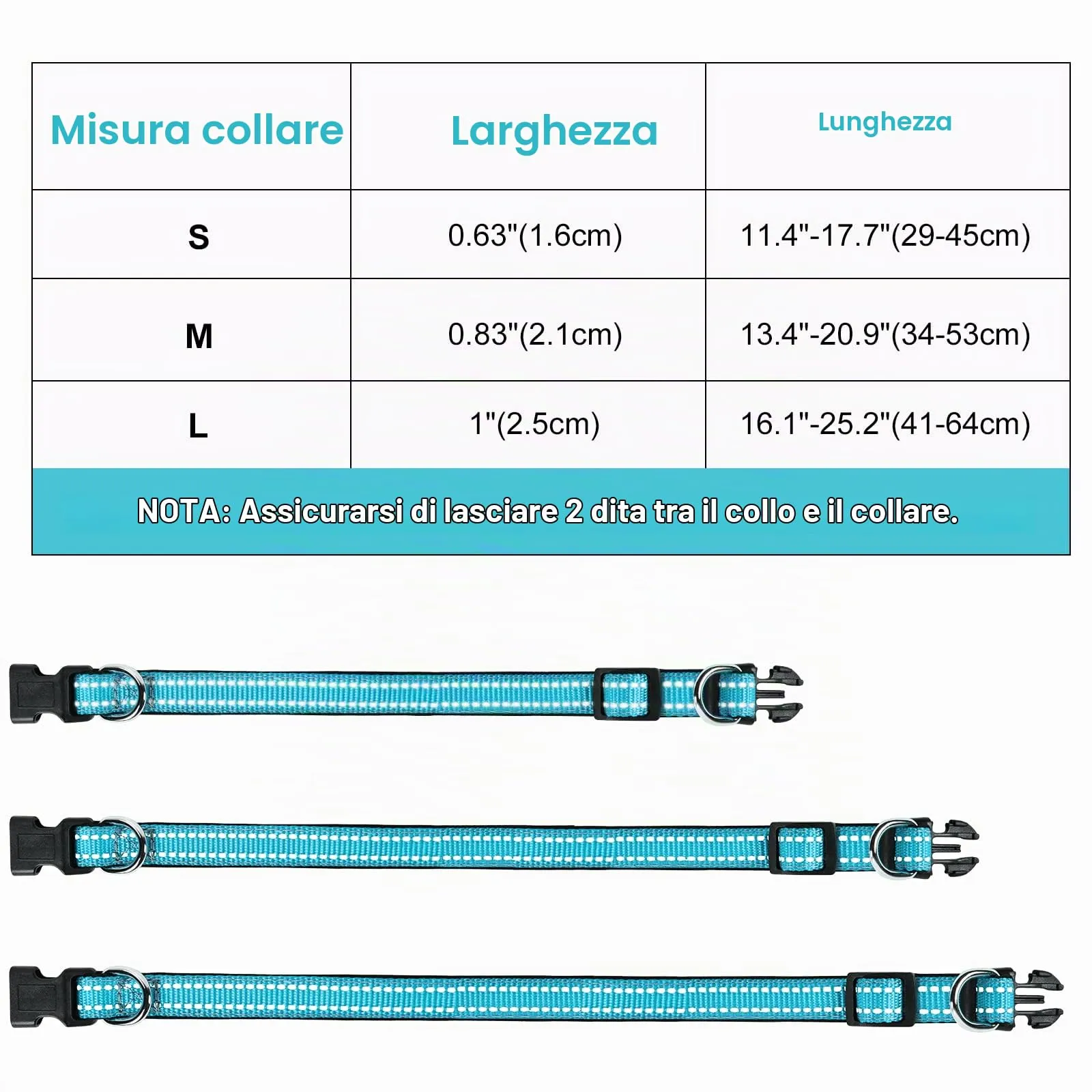 AUAUY Collare Cane in Nylon Riflettente Regolabile con Doppia D, Blu, L - immagine 4