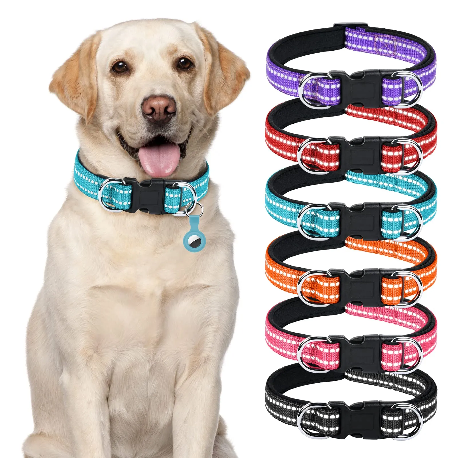 AUAUY Collare Cane in Nylon Riflettente Regolabile con Doppia D, Blu, L - immagine 8