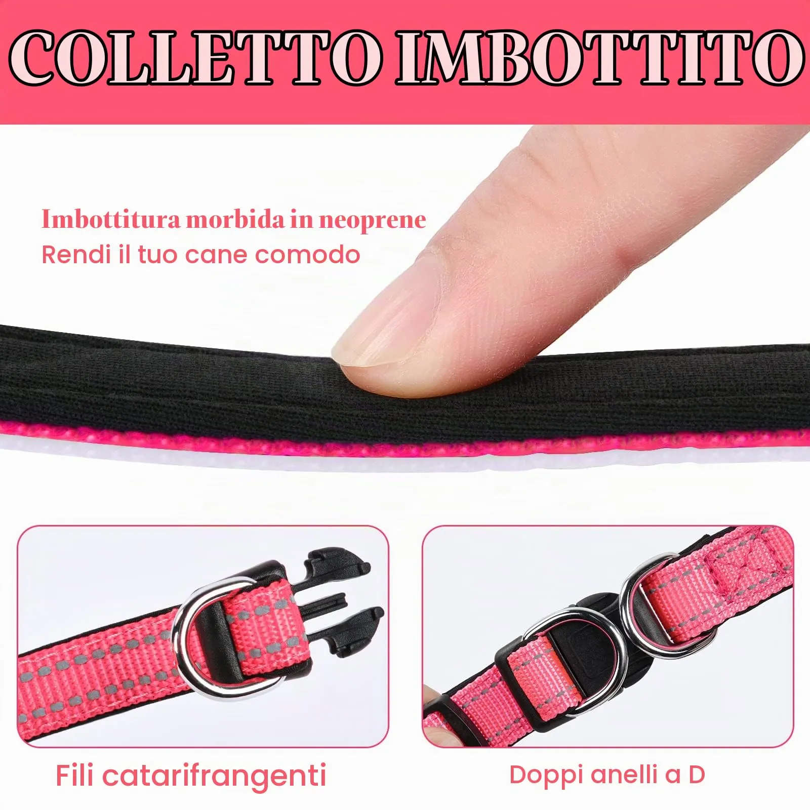AUAUY Collare Cane in Nylon Riflettente Regolabile con Doppia D, Rossa, L - immagine 5