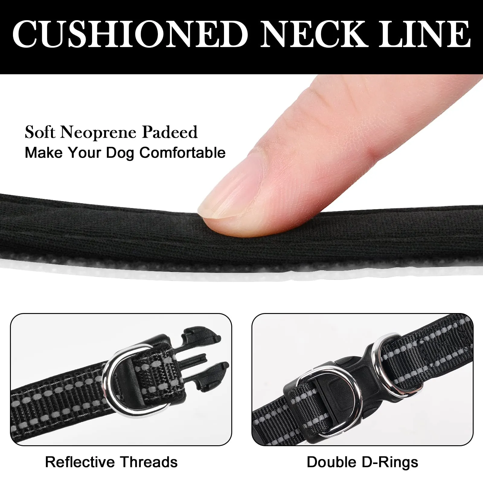 AUAUY Collare Cane in Nylon Riflettente, Regolabile, Doppia D, Nero, S - immagine 5