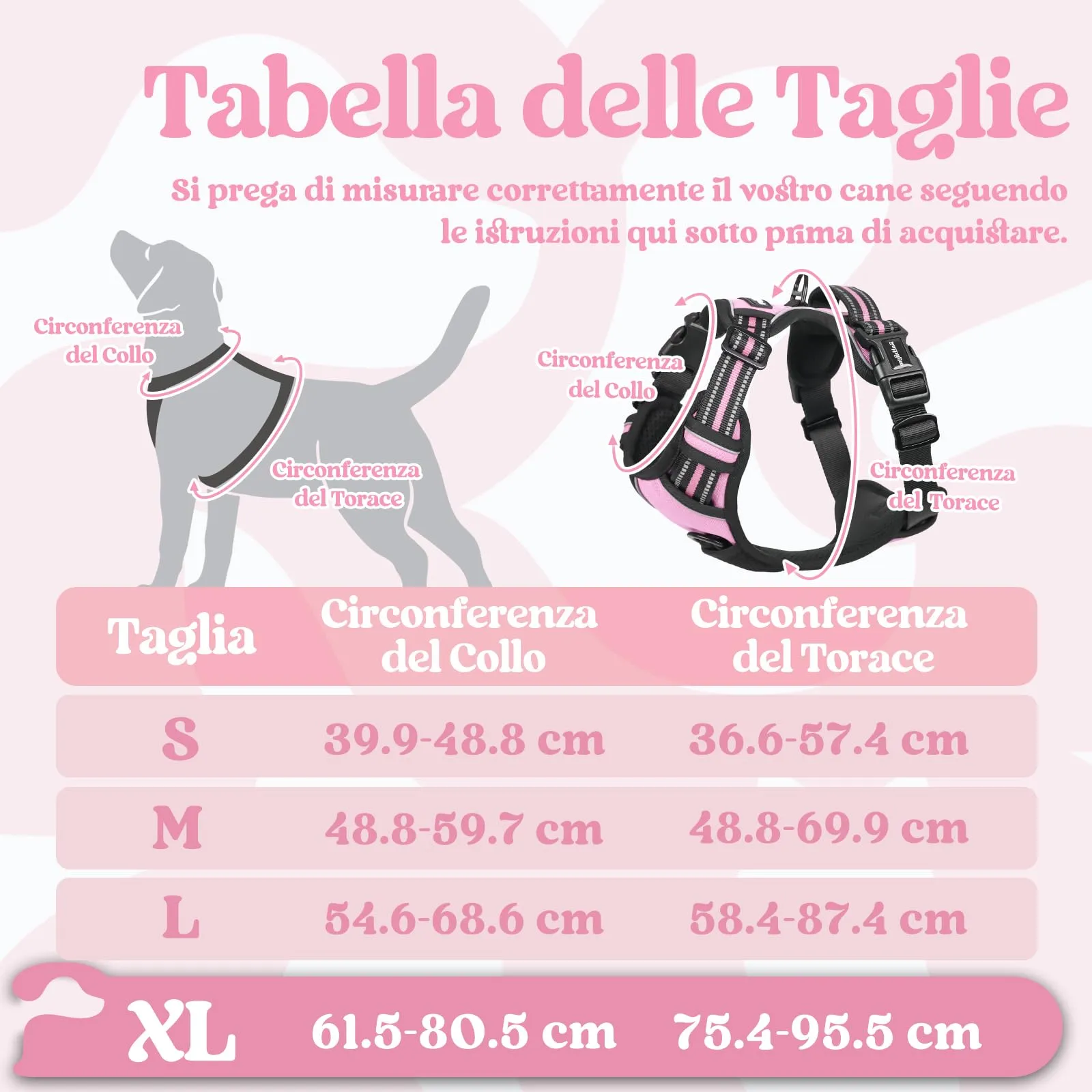 rabbitgoo Pettorina Cane Antifuga ad H con Maniglia e Bande Riflettenti, Rosa, XL - immagine 2