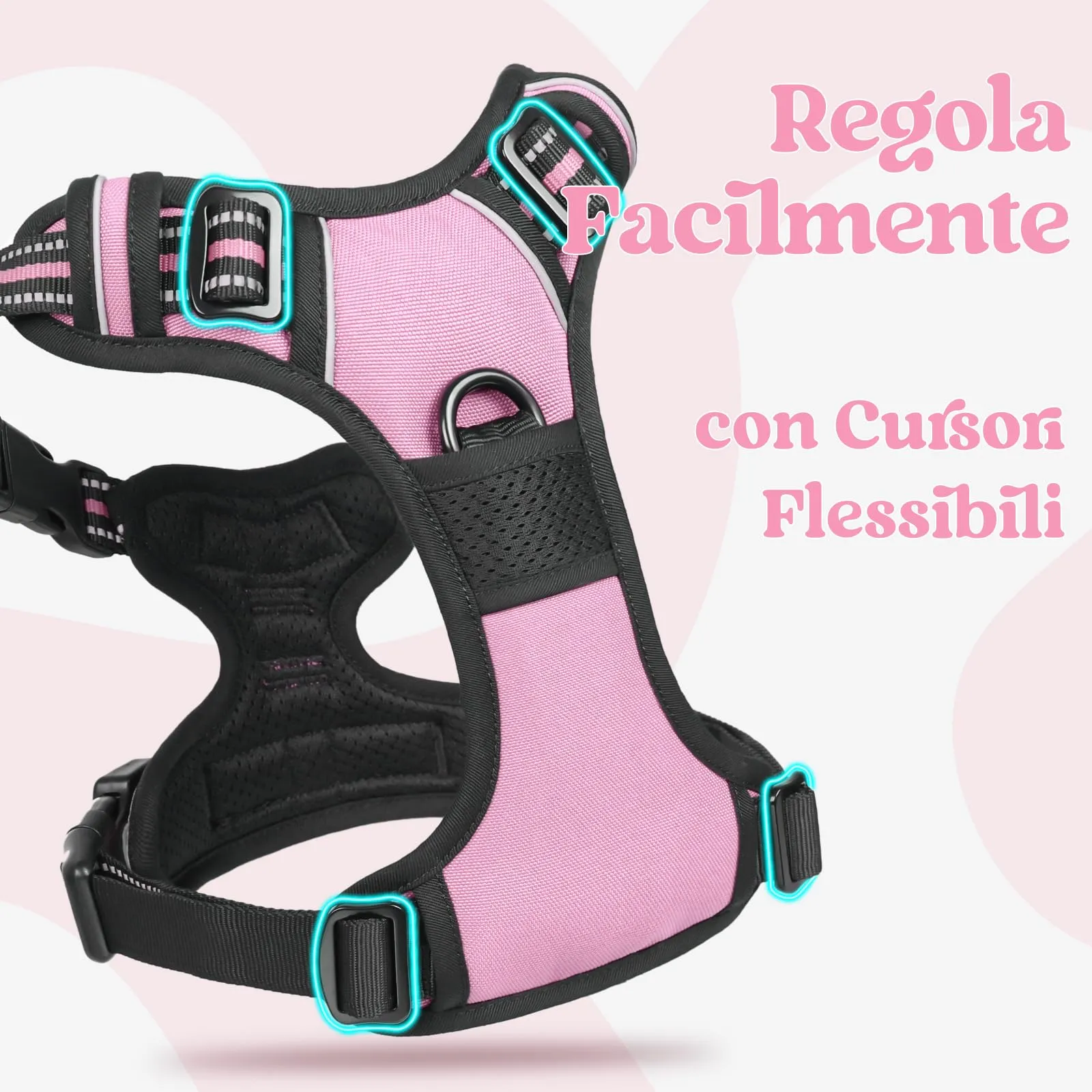rabbitgoo Pettorina Cane Antifuga ad H con Maniglia e Bande Riflettenti, Rosa, XL - immagine 4