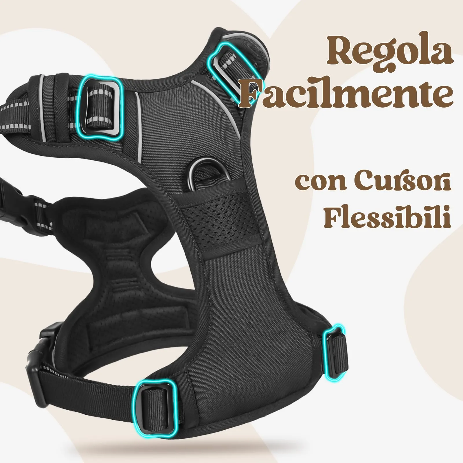 rabbitgoo Pettorina Cane Antifuga ad H con Maniglia e Bande Riflettenti, Nera, S - immagine 4