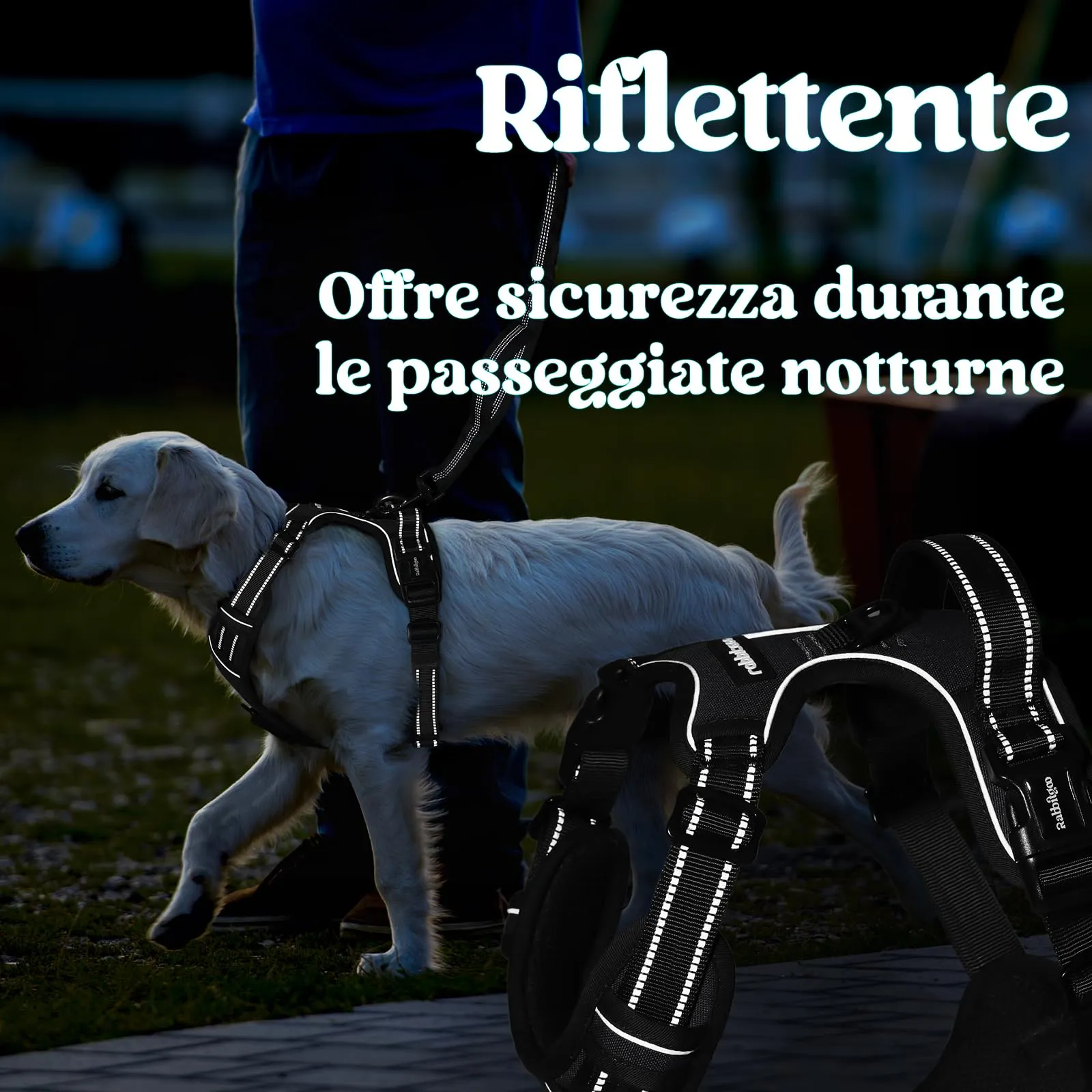 rabbitgoo Pettorina Cane Antifuga ad H con Maniglia e Bande Riflettenti, Nera, S - immagine 9