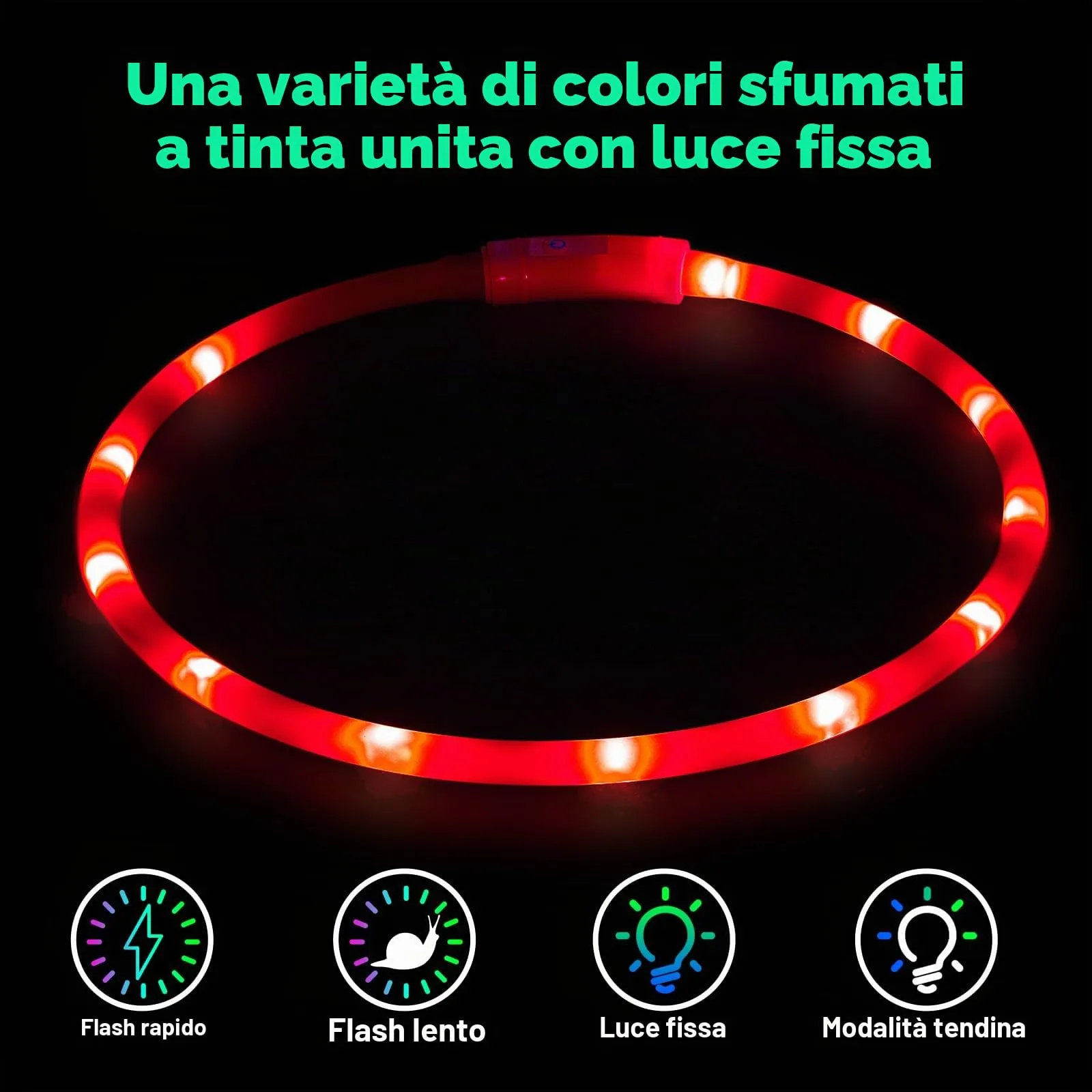 AUAUY Collare Luminoso per Cani LED Ricaricabile USB Regolabile, Rosso - immagine 2