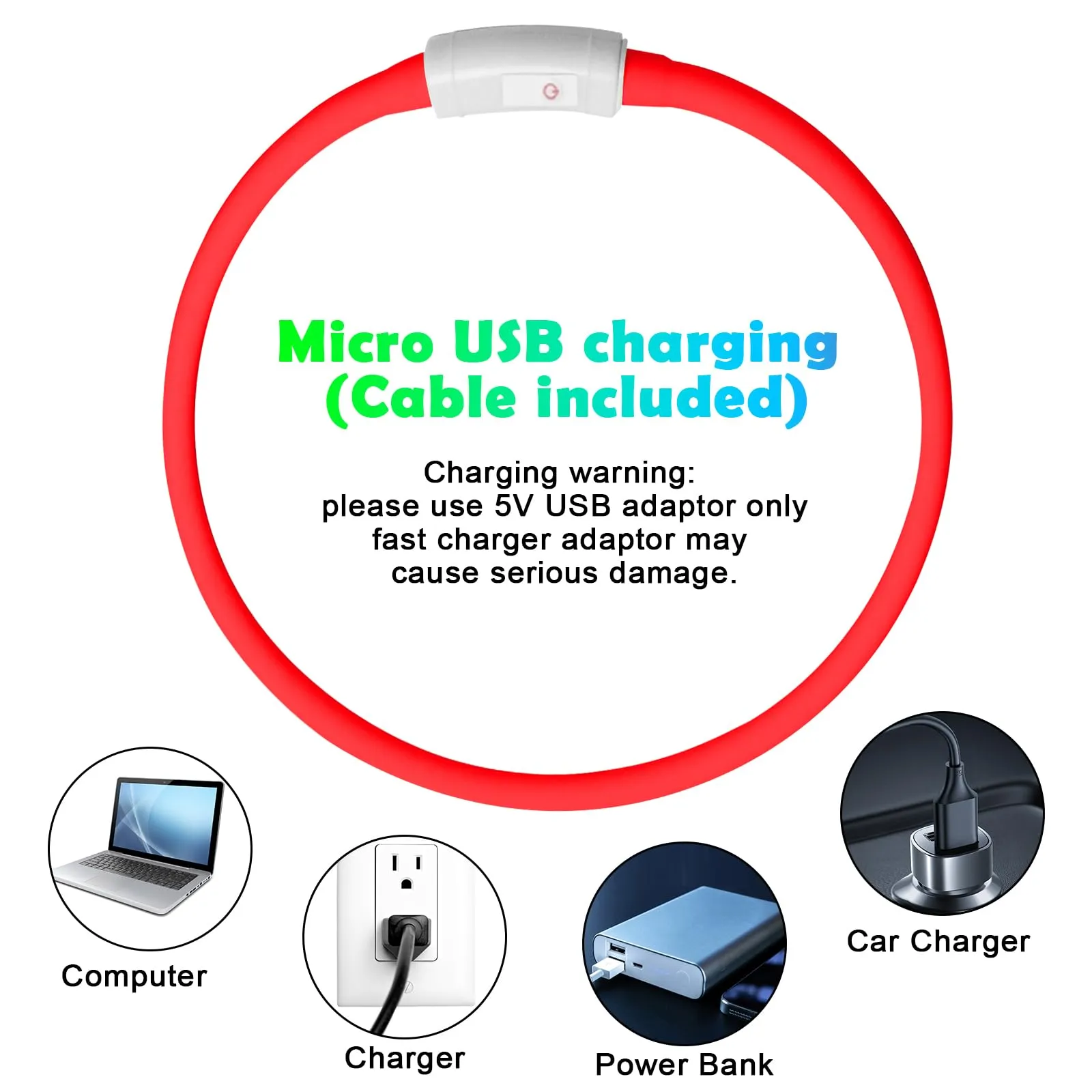 AUAUY Collare Luminoso per Cani LED Ricaricabile USB Regolabile, Rosso - immagine 5