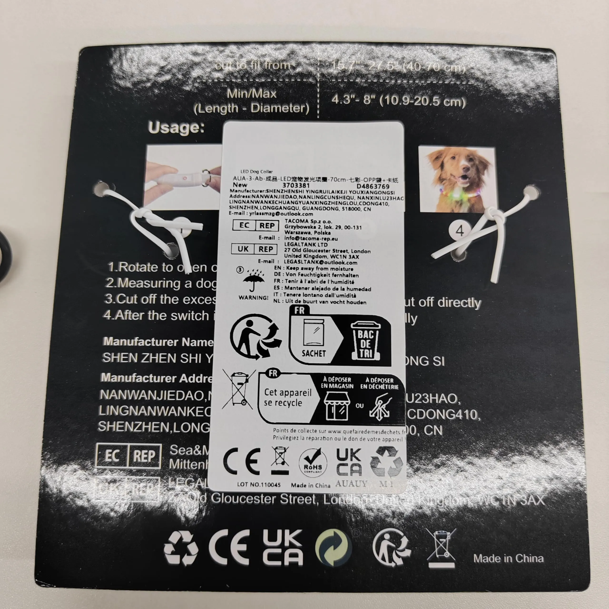 AUAUY Collare Luminoso per Cani LED Ricaricabile USB Regolabile Colorato - immagine 2