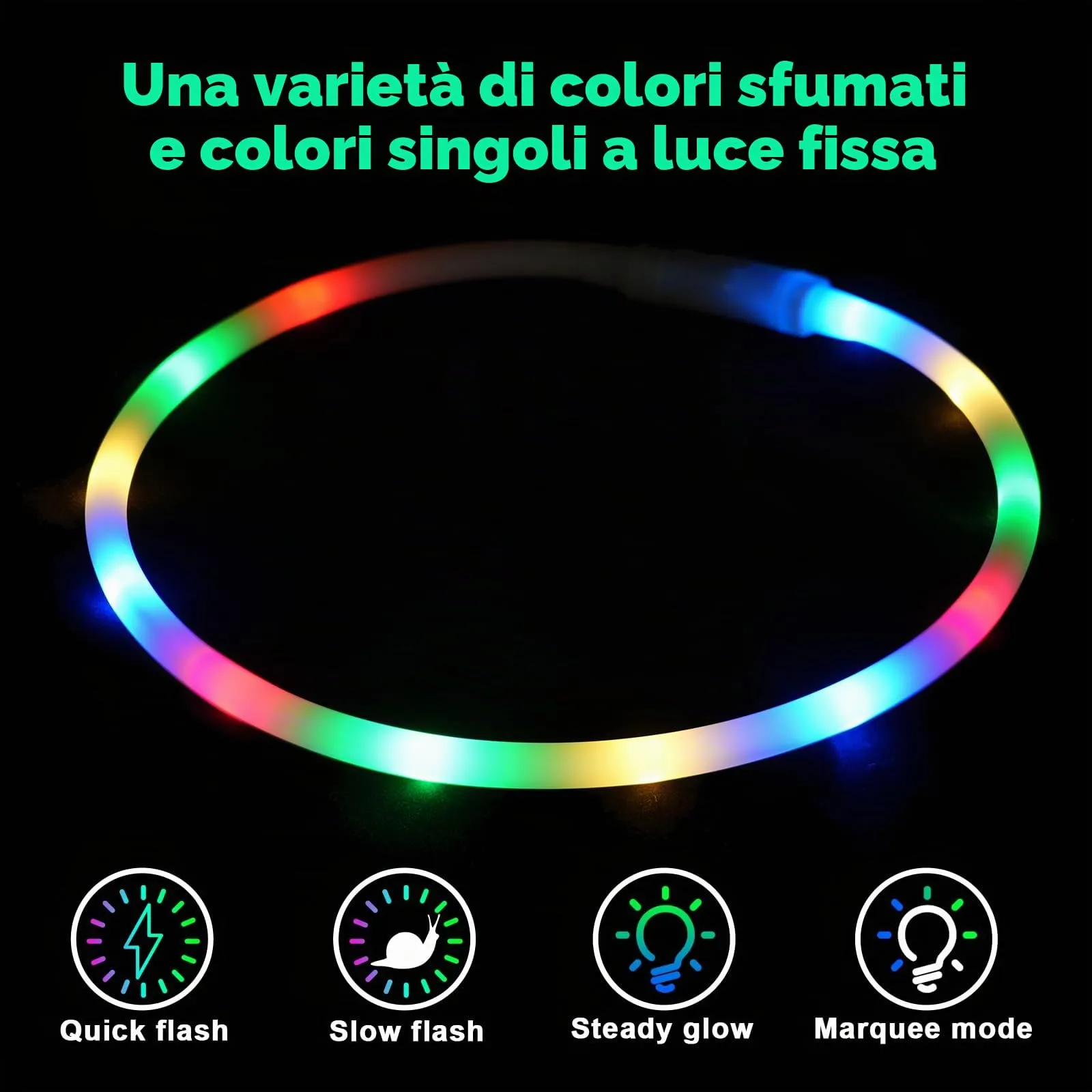 AUAUY Collare Luminoso per Cani LED Ricaricabile USB Regolabile Colorato - immagine 3