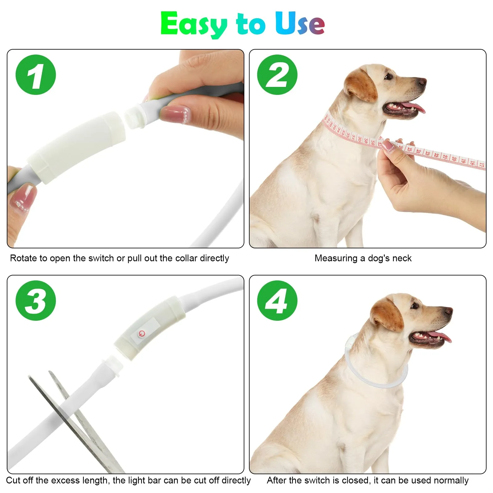 AUAUY Collare Luminoso per Cani LED Ricaricabile USB Regolabile Colorato - immagine 5