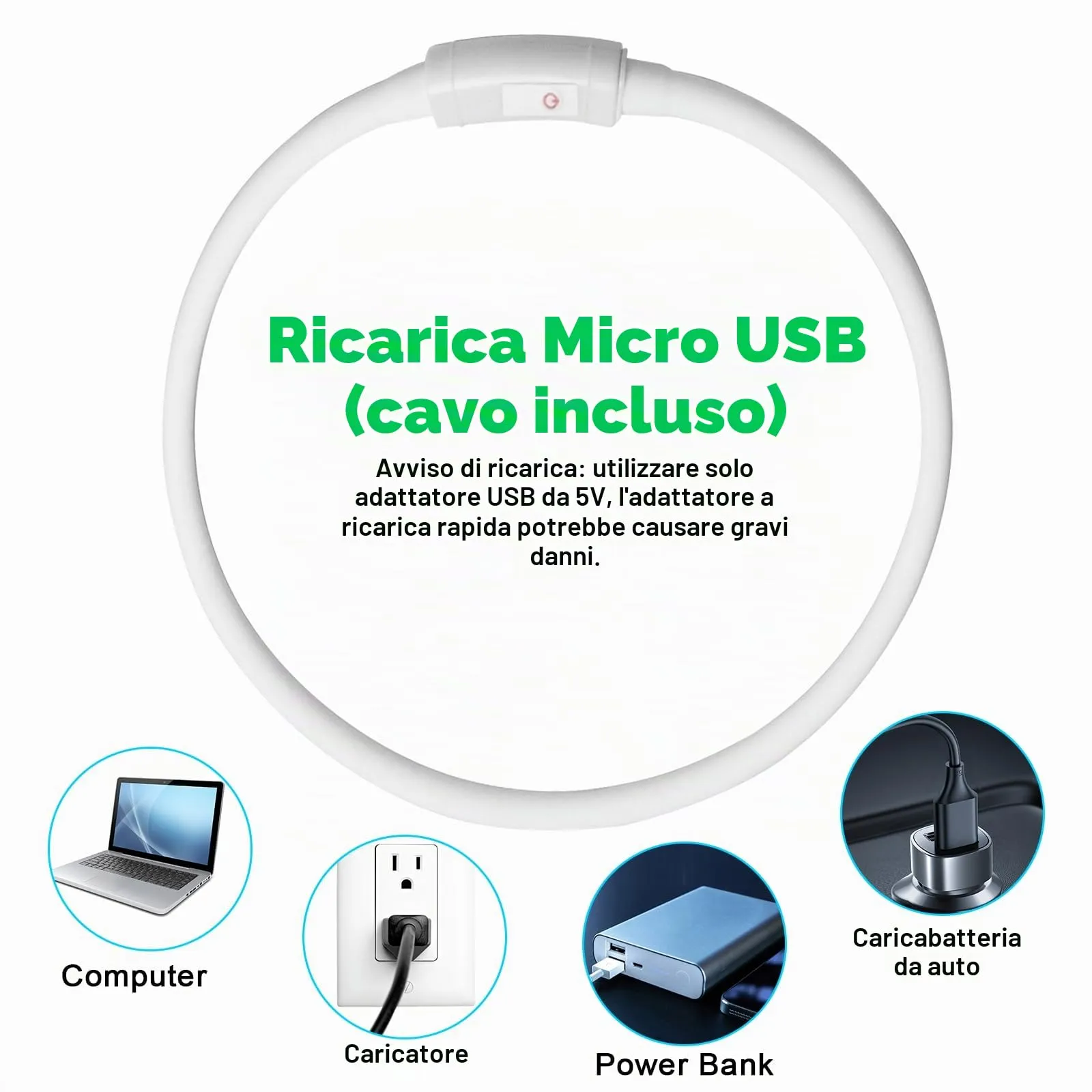 AUAUY Collare Luminoso per Cani LED Ricaricabile USB Regolabile Colorato - immagine 6