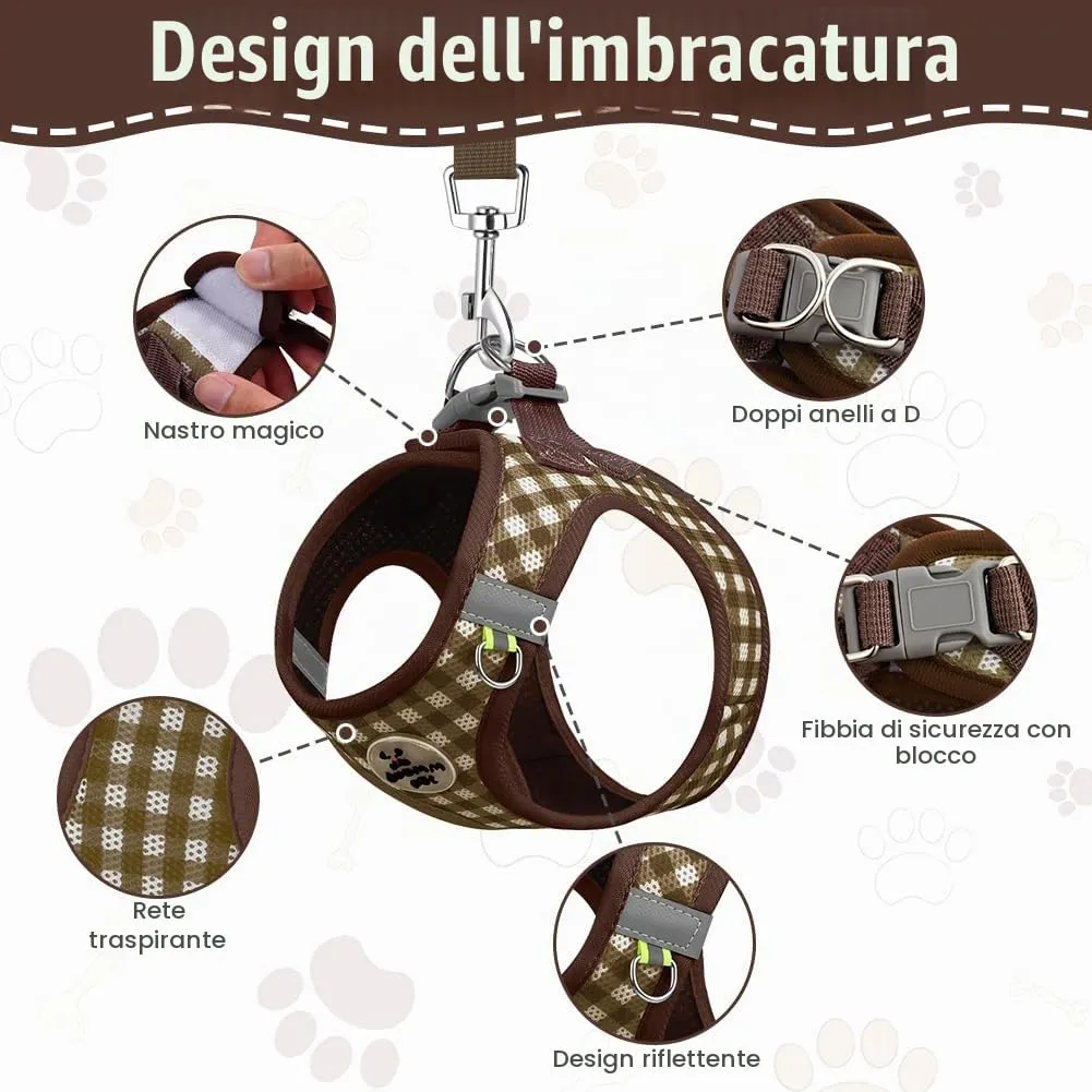 OFFCUP Set Pettorina e Guinzaglio Traspirante per Cani e Gatti, Taglia L, Marrone - immagine 3