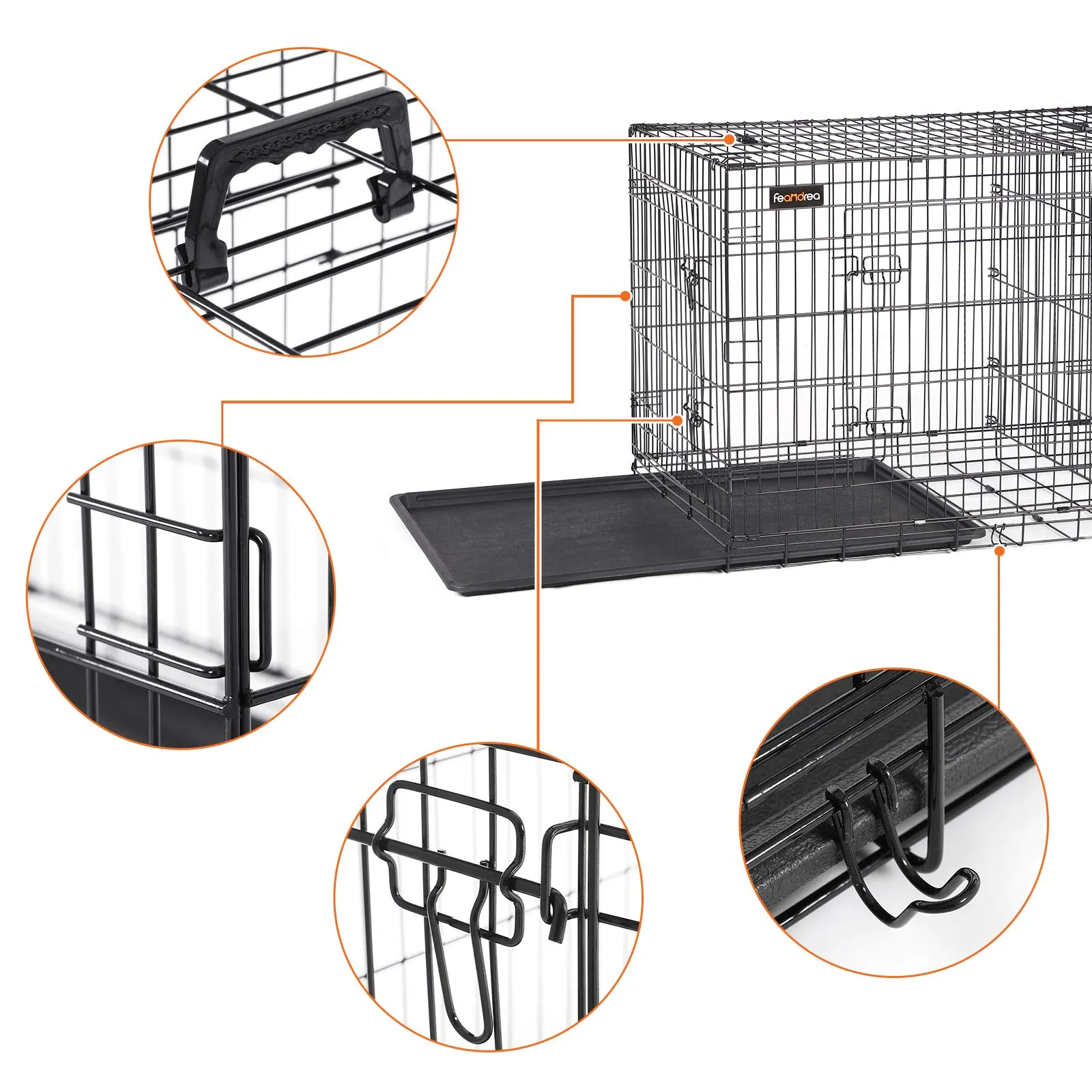 Feandrea Gabbia per Cani Pieghevole con 2 Porte, Divisorio e Vassoio Rimovibile, 107 x 70 x 77,5 cm, XL, Nero PPD42BK - immagine 4