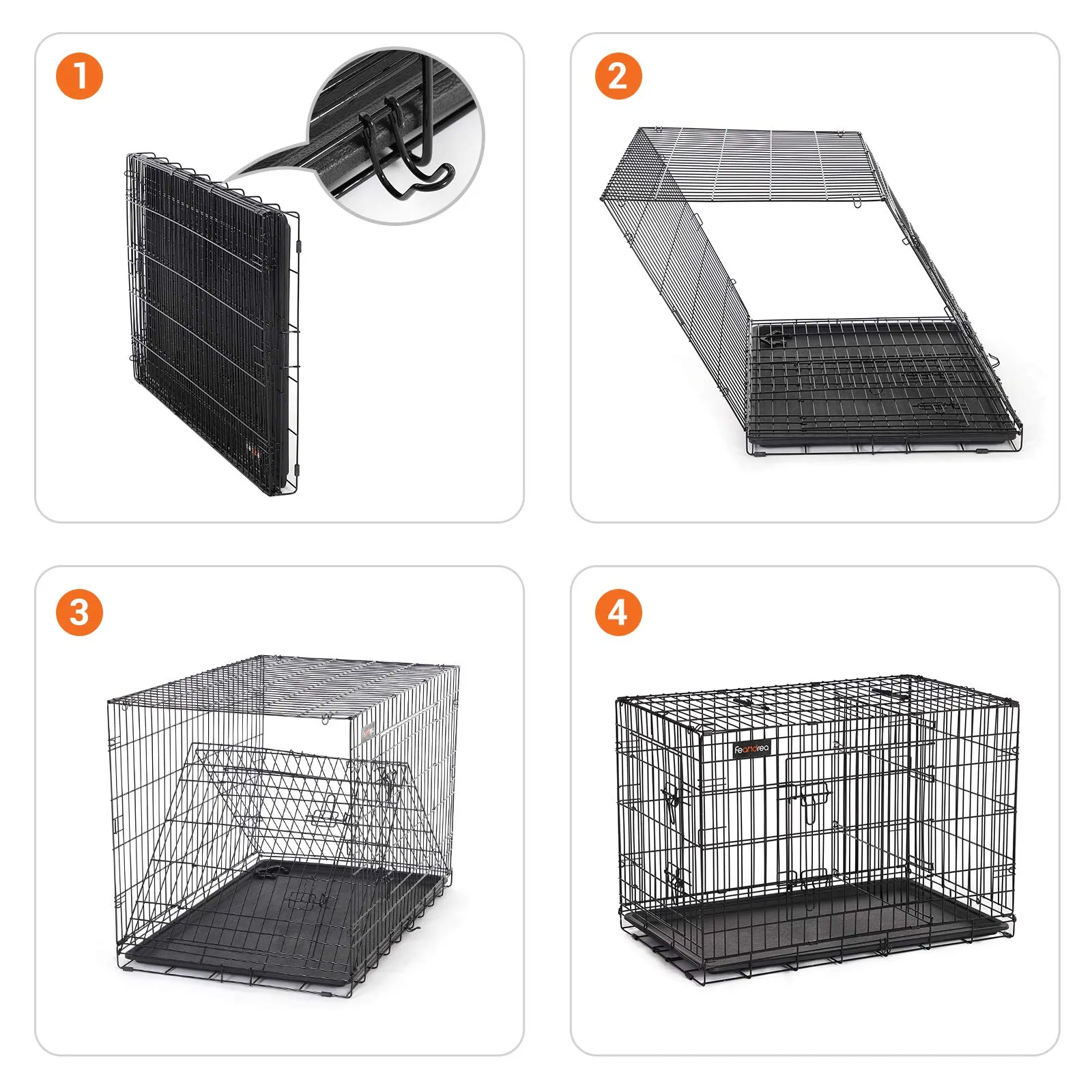 Feandrea Gabbia per Cani Pieghevole con 2 Porte, Divisorio e Vassoio Rimovibile, 107 x 70 x 77,5 cm, XL, Nero PPD42BK - immagine 5