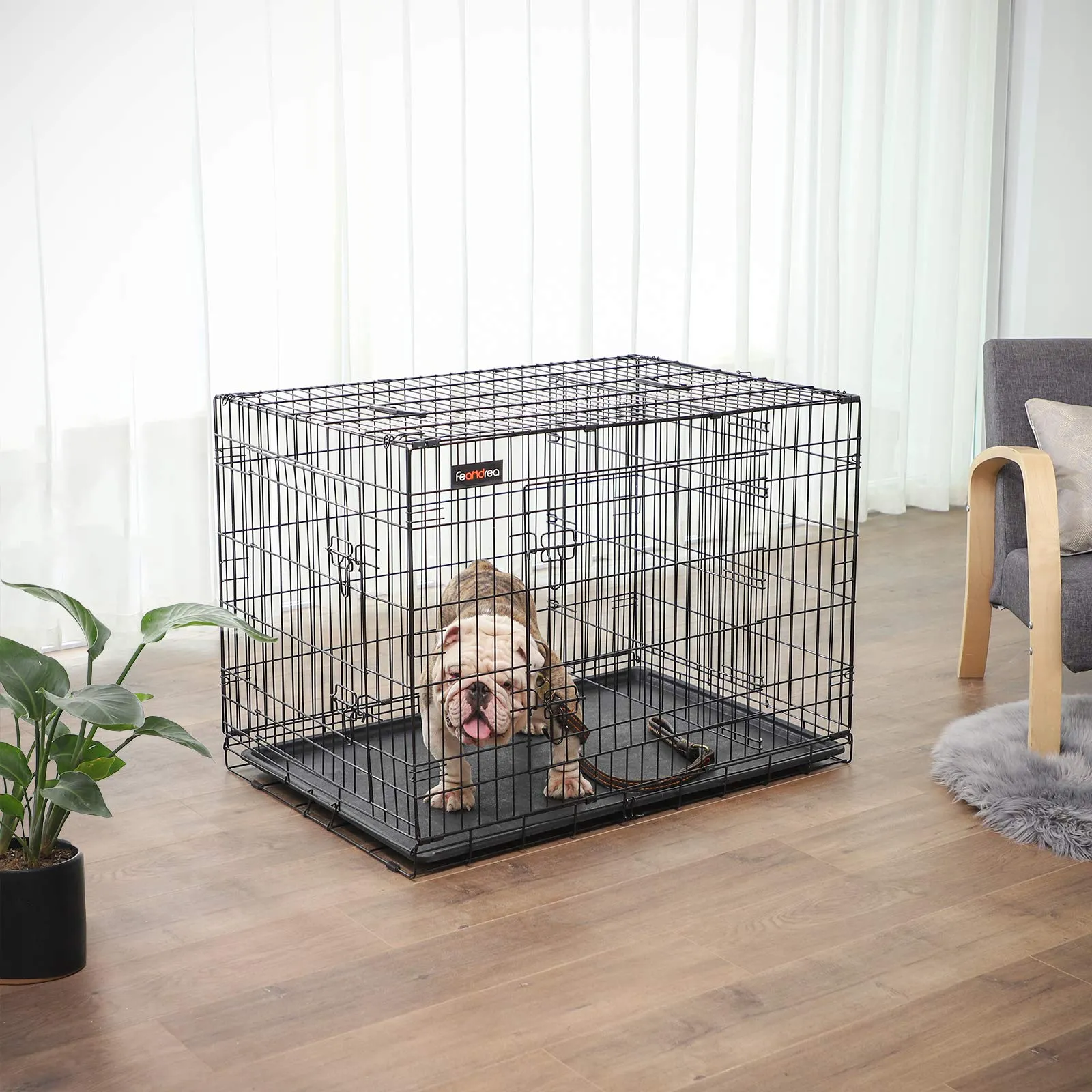 Feandrea Gabbia per Cani Pieghevole con 2 Porte, Divisorio e Vassoio Rimovibile, 107 x 70 x 77,5 cm, XL, Nero PPD42BK - immagine 9