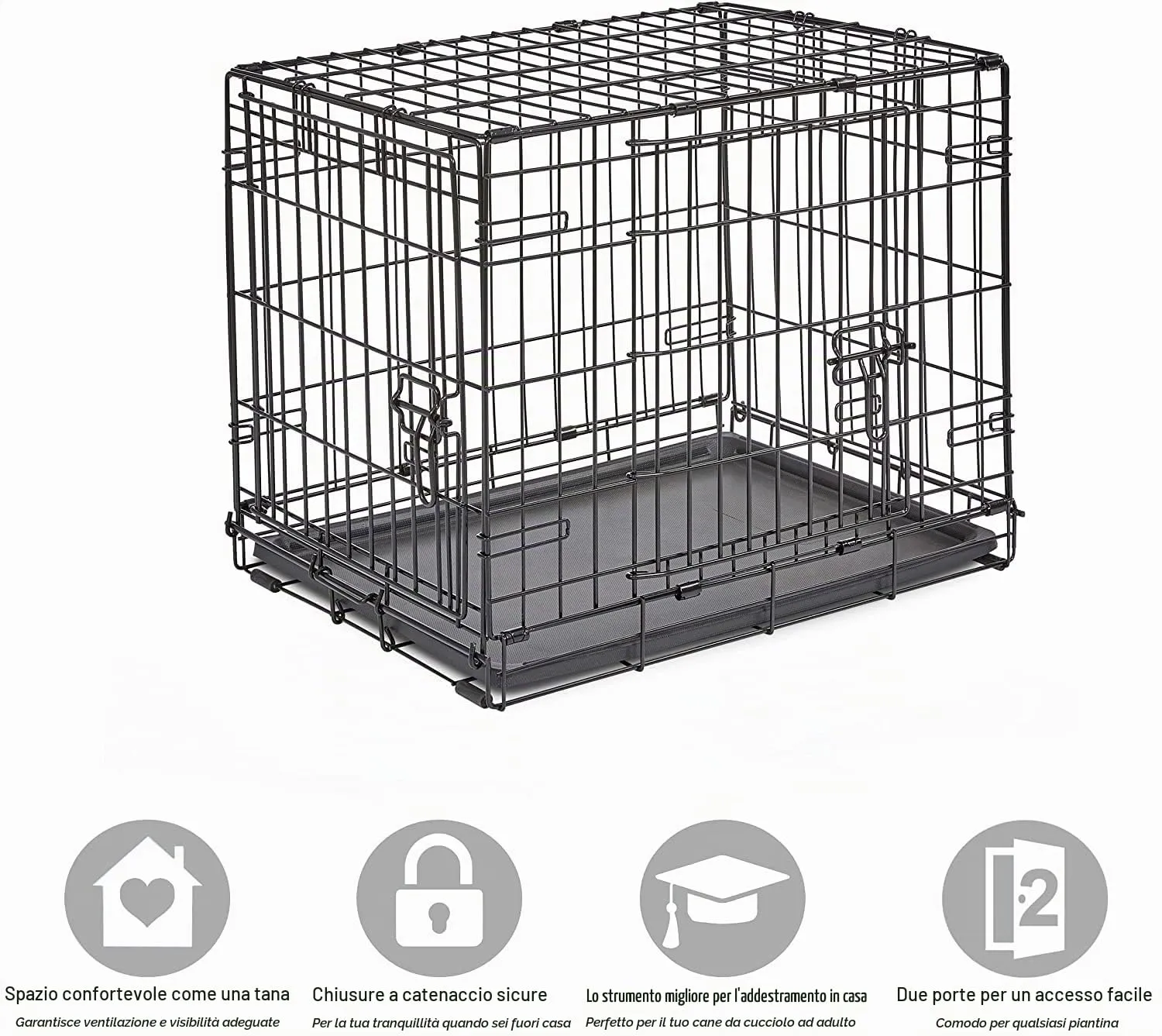 New World Gabbia per cani a doppia porta pieghevole in metallo 61 cm con vaschetta a prova di perdite - immagine 4