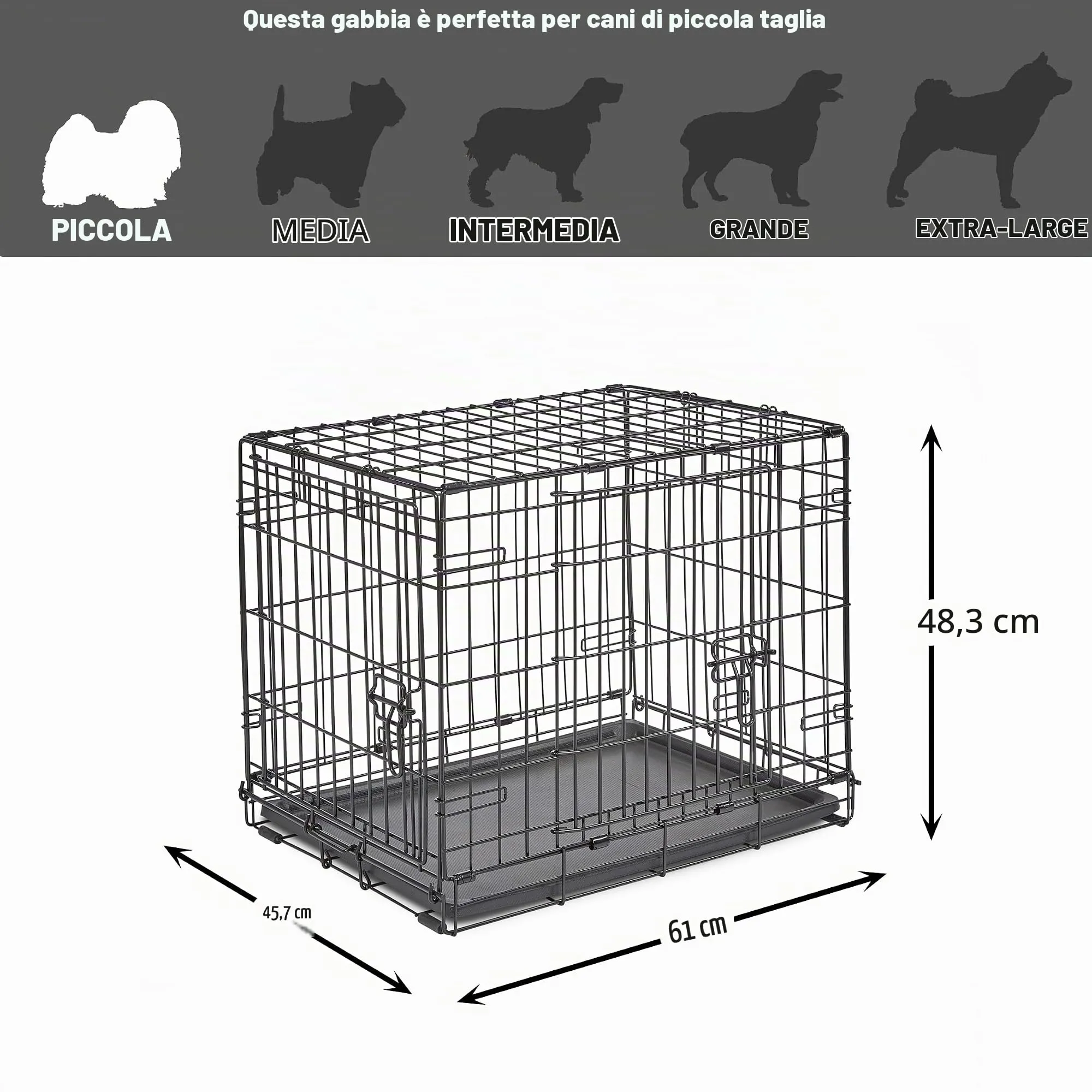 New World Gabbia per cani a doppia porta pieghevole in metallo 61 cm con vaschetta a prova di perdite - immagine 7