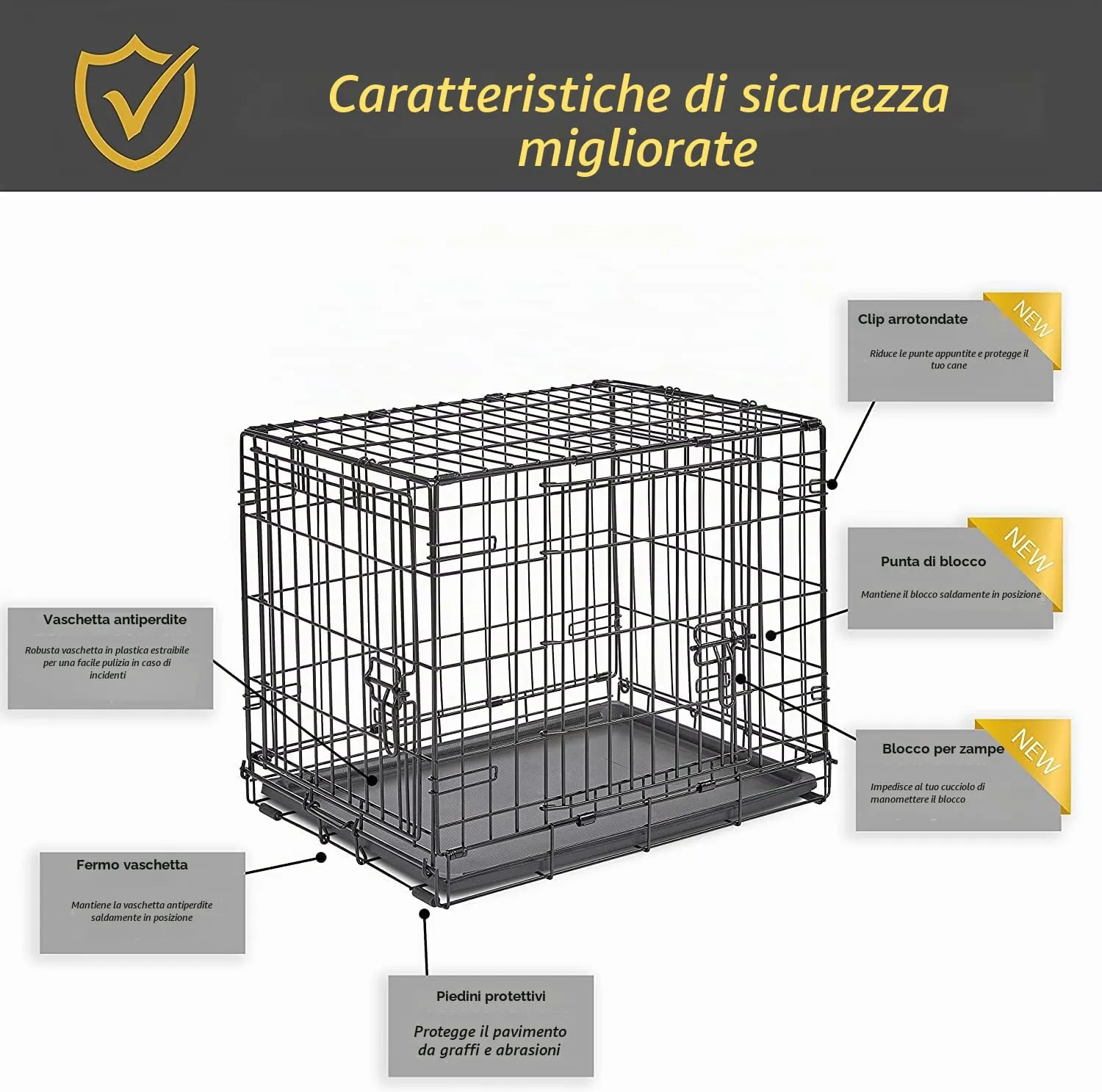 New World Gabbia per cani a doppia porta pieghevole in metallo 61 cm con vaschetta a prova di perdite - immagine 8