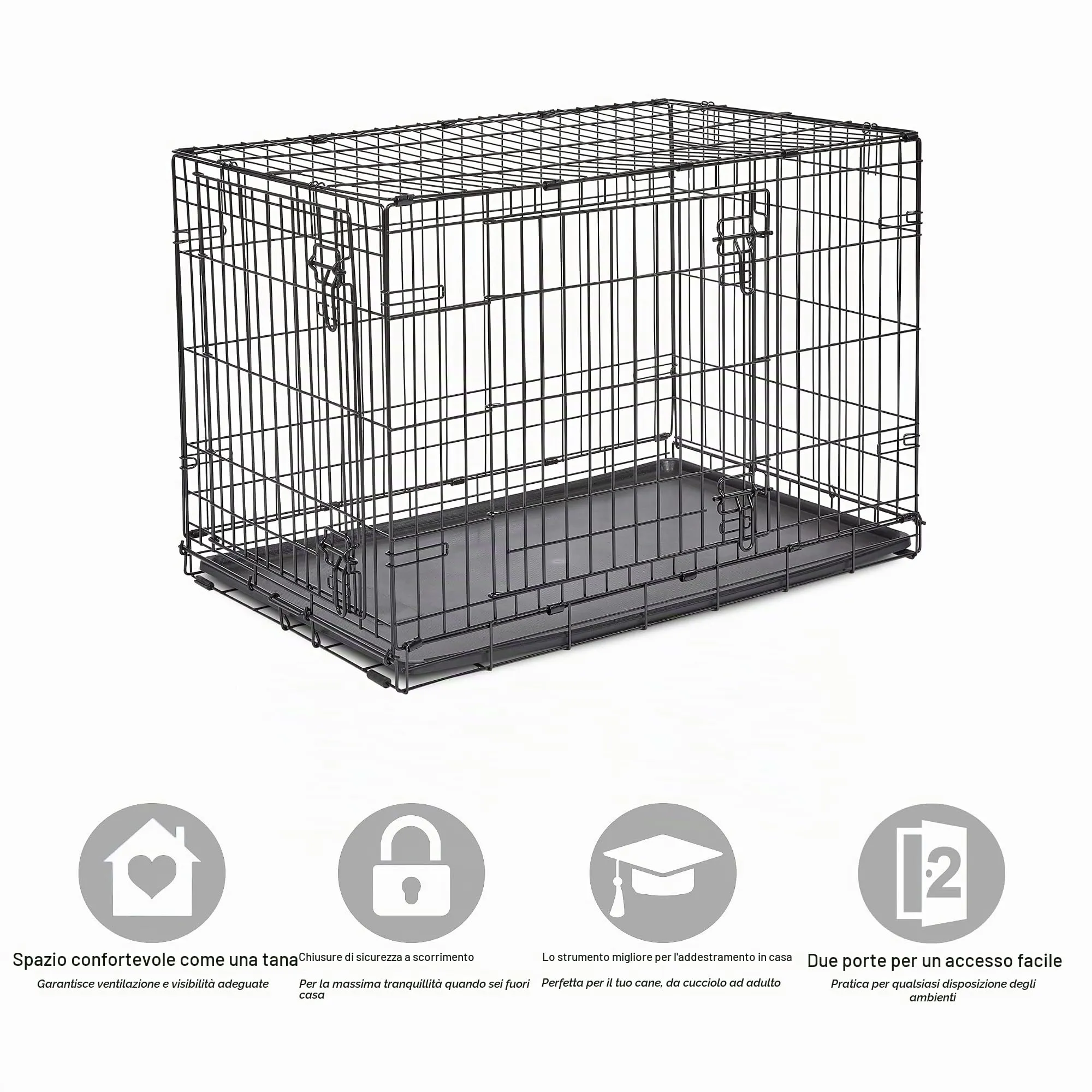 New World Gabbia per cani in metallo pieghevole con porta doppia, 91 cm, con vaschetta a prova di perdite - immagine 3